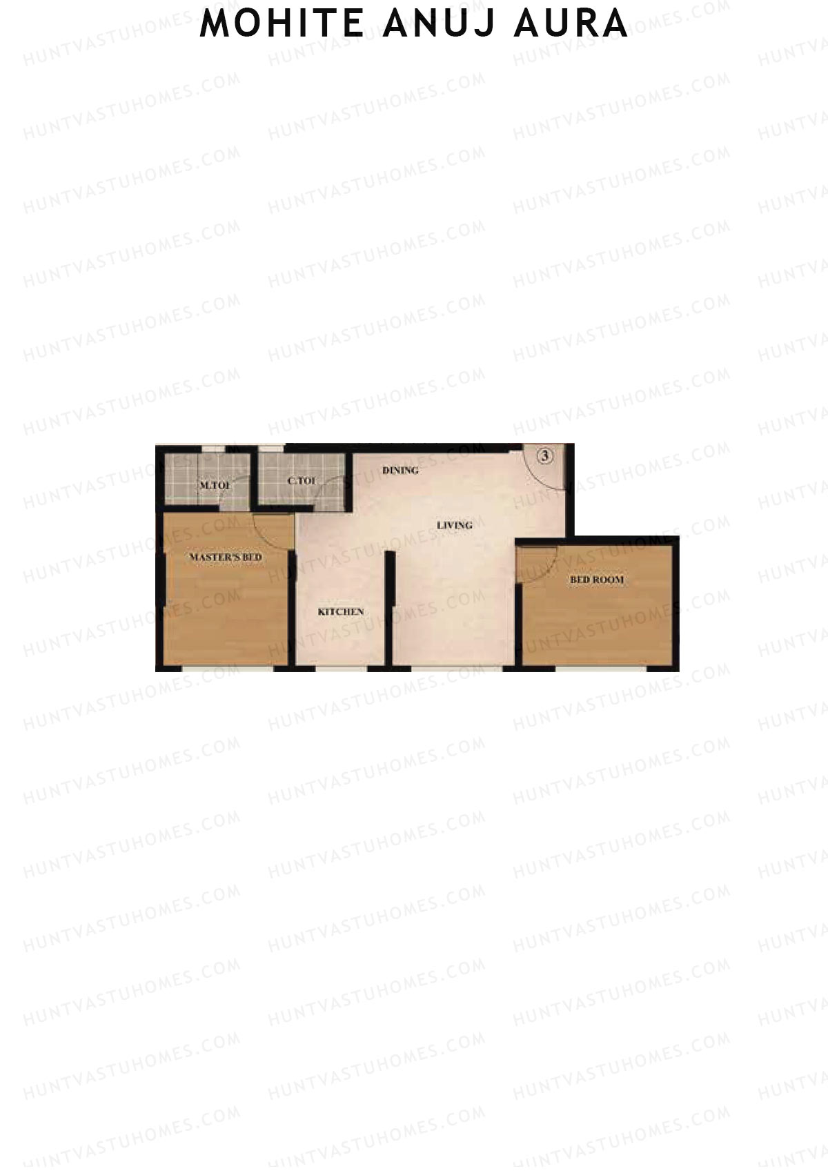 Mohite Anuj Aura, Wing B, Unit 3, 2BHK, Carpet Area 552   sq ft 