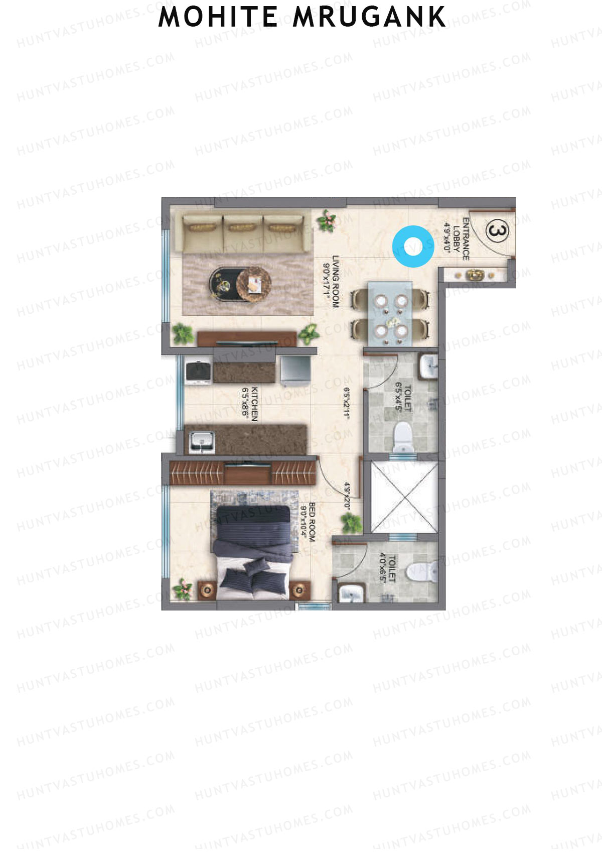 Mohite Mrugank, Mrugank, Unit 3, 1BHK, Carpet Area 422   sq ft 