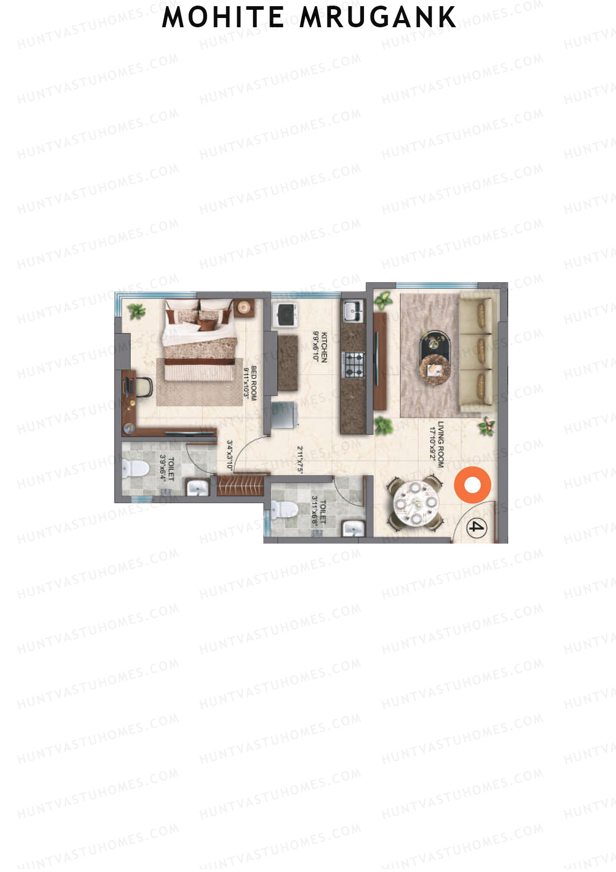 Mohite Mrugank, Mrugank, Unit 4, 1BHK, Carpet Area 445   sq ft 