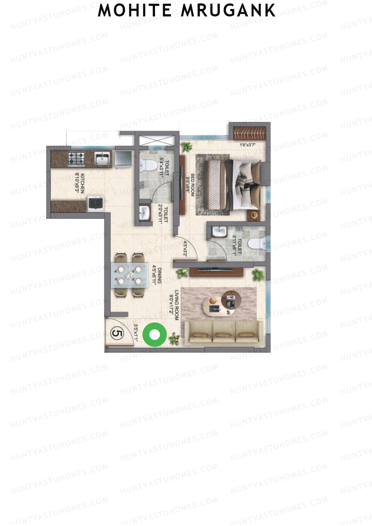 Mohite Mrugank, Mrugank, Unit 5, 1BHK, Carpet Area 438   sq ft 