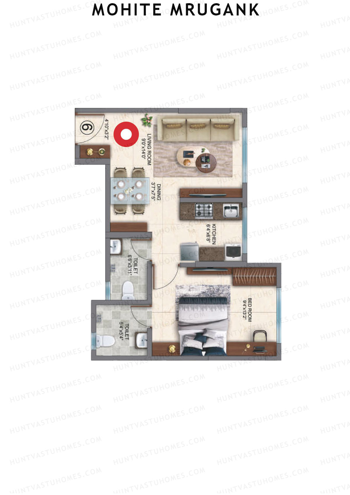 Mohite Mrugank, Mrugank, Unit 6, 1BHK, Carpet Area 421   sq ft 