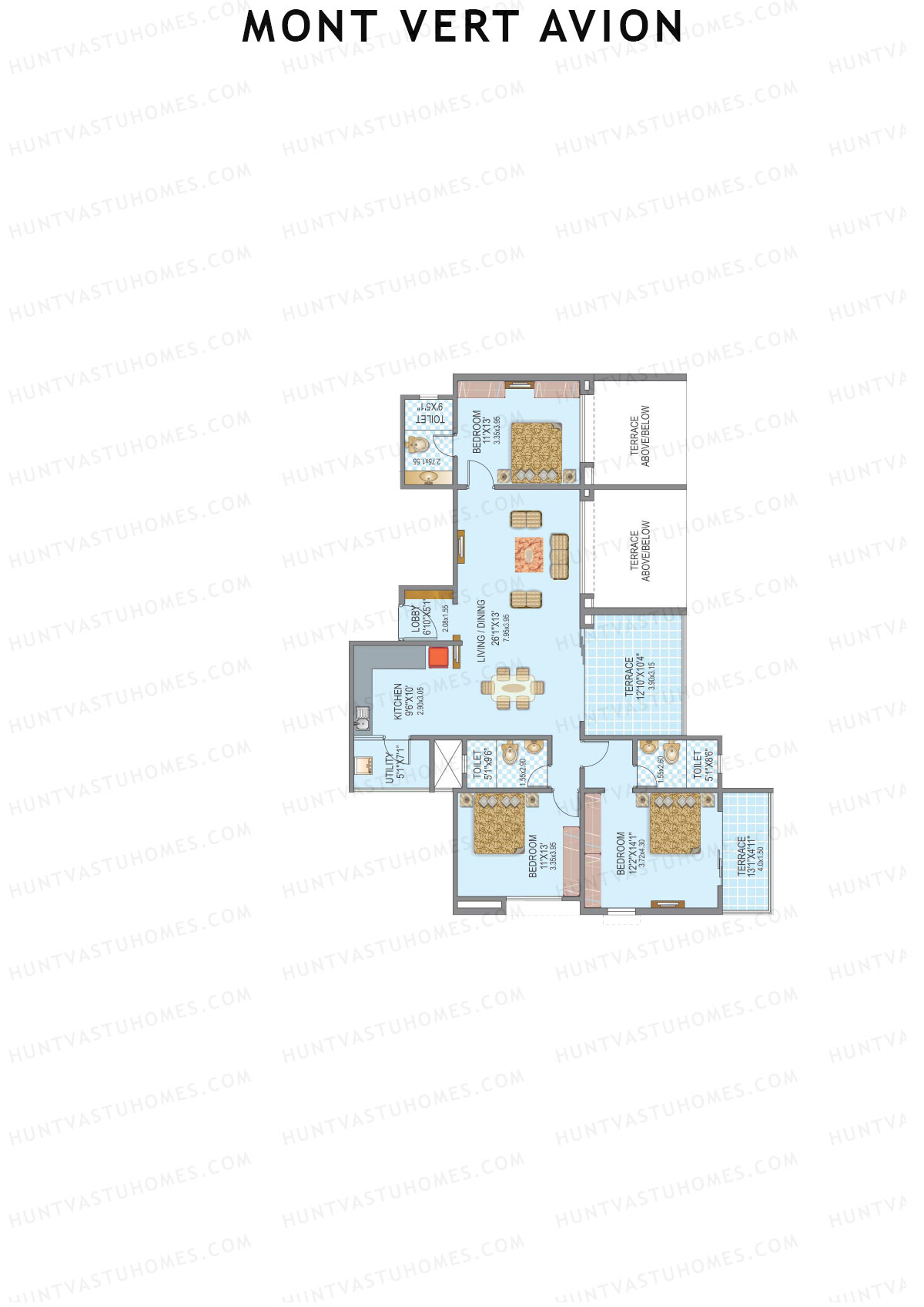 Mont Vert Avion Tower A Unit 1 (Type 1) Floor Plan