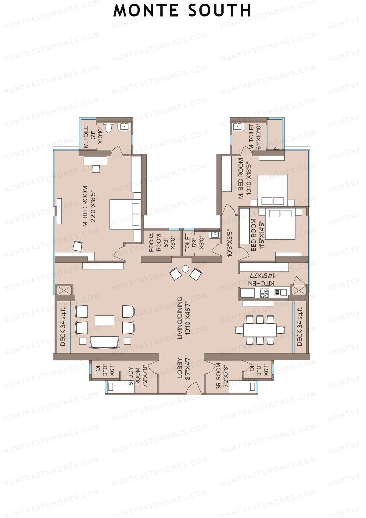 Monte South Tower 1 Unit 1+2 Floor Plan