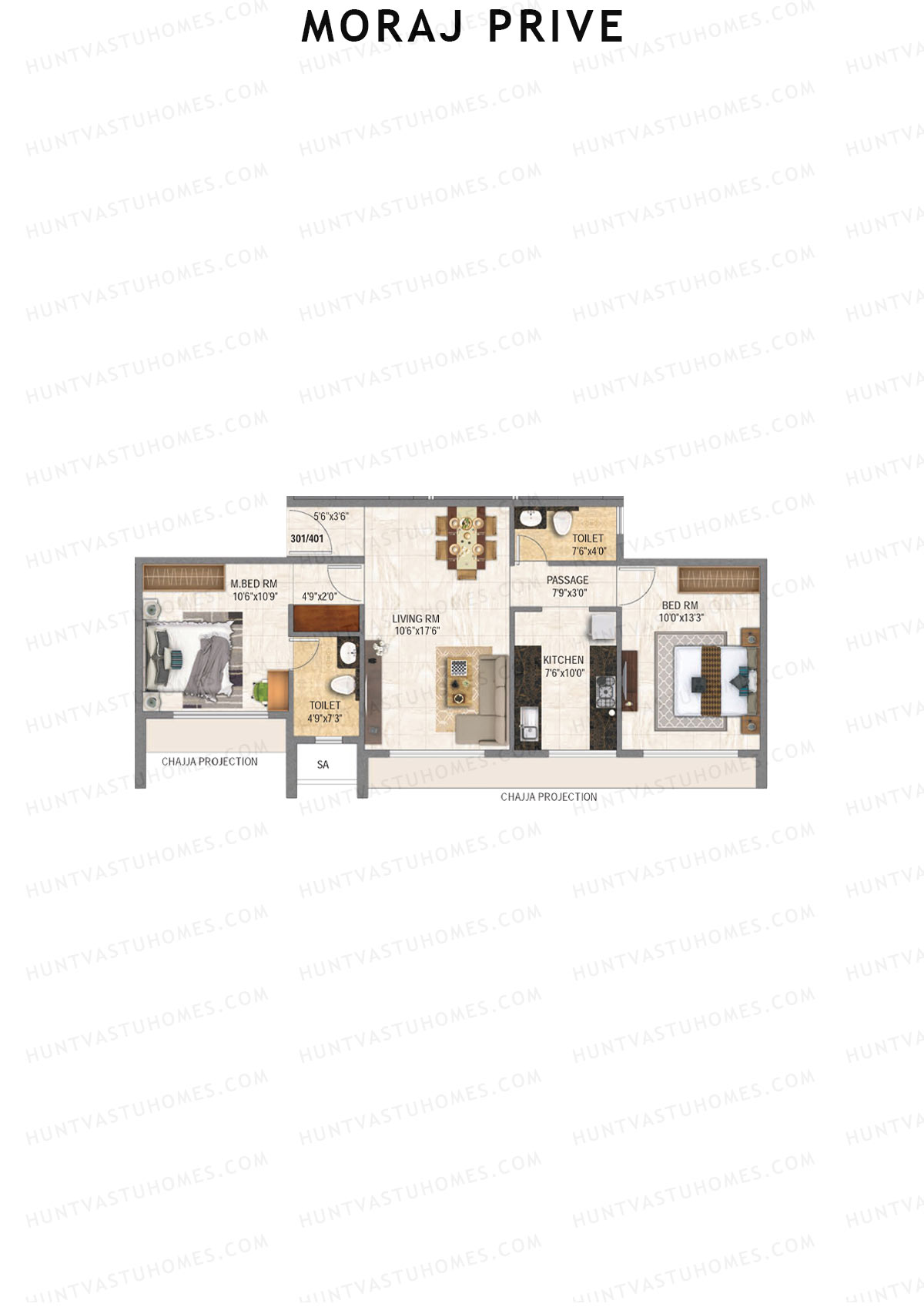Moraj Prive, Tower A, Unit 1, 2BHK, Super Area 717   sq ft 