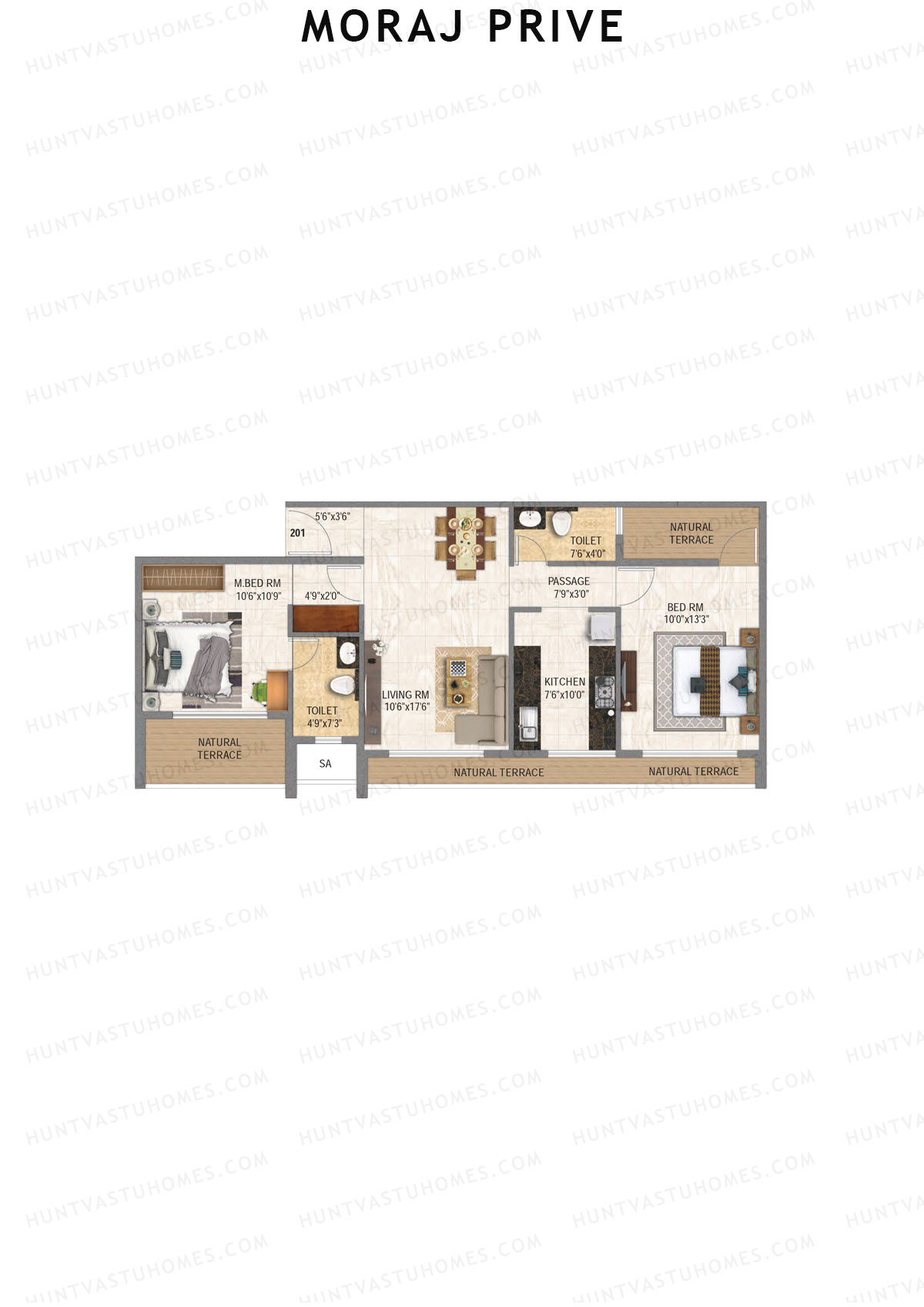 Moraj Prive, Tower A, Unit 1, 2BHK, Super Area 717   sq ft 