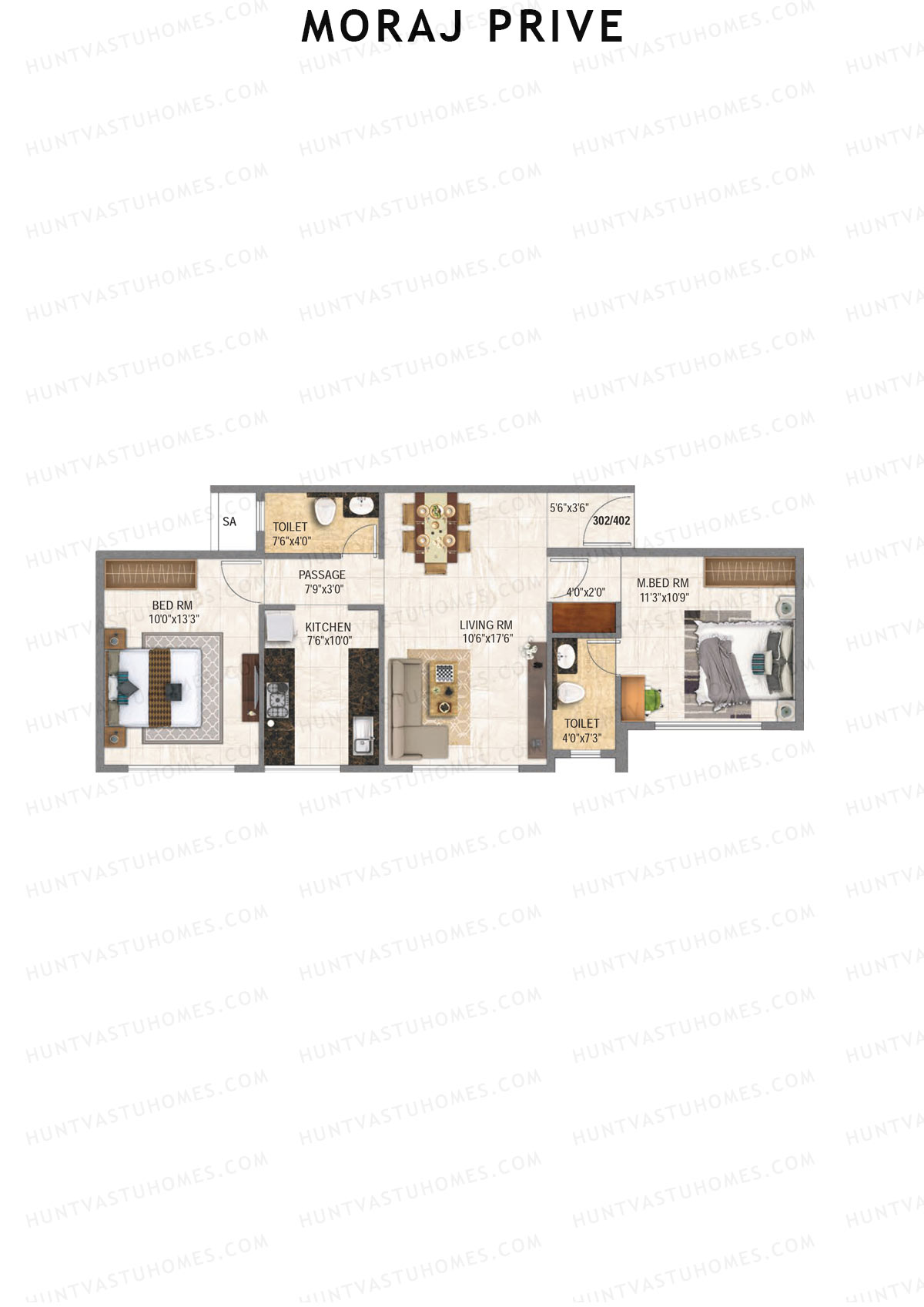 Moraj Prive, Tower A, Unit 2, 2BHK, Super Area 711   sq ft 