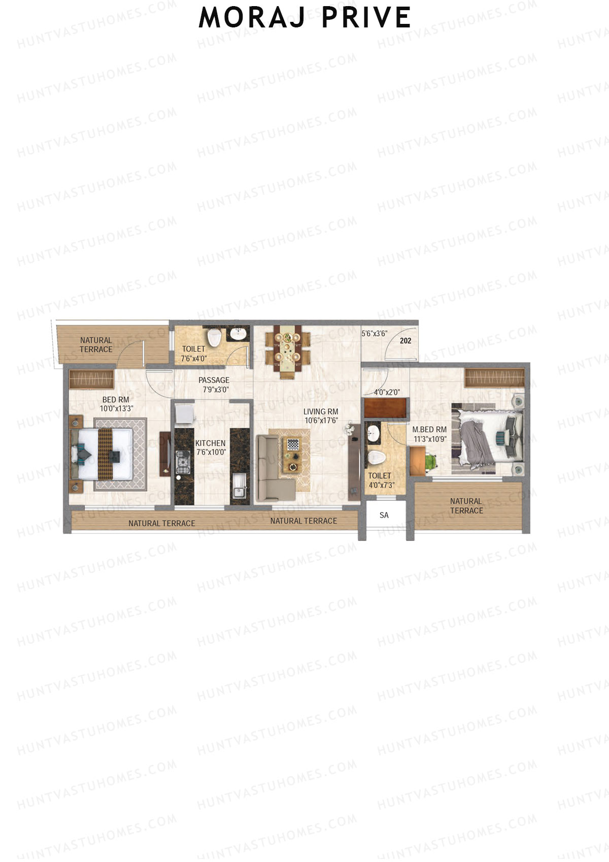 Moraj Prive, Tower A, Unit 2, 2BHK, Super Area 711   sq ft 