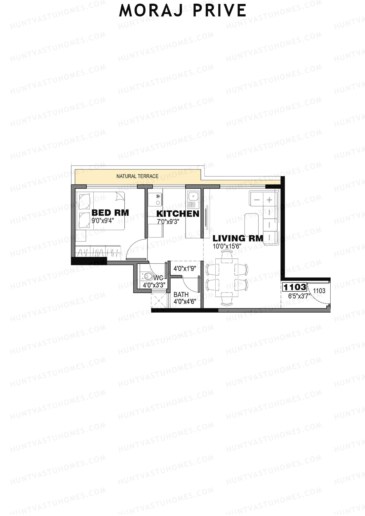 Moraj Prive, Tower A, Unit 3, 1BHK, Super Area 419   sq ft 
