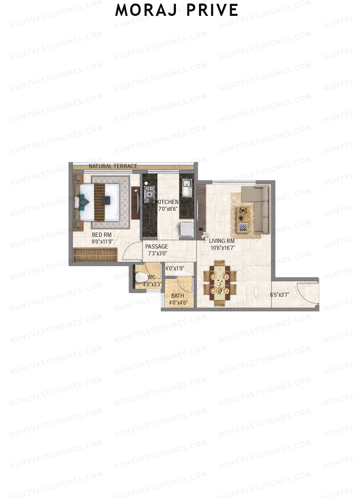 Moraj Prive, Tower A, Unit 3, 1BHK, Super Area 473   sq ft 