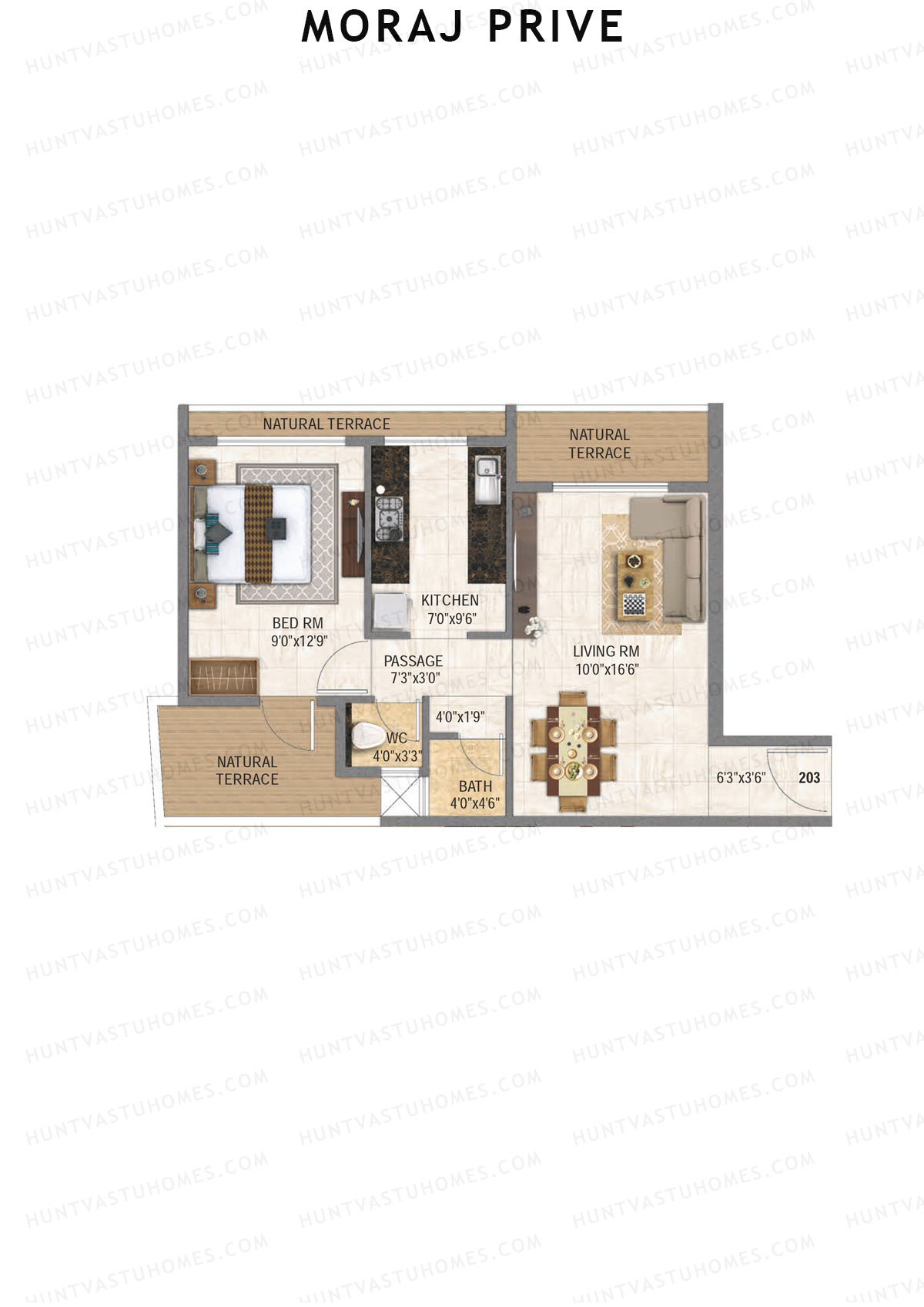 Moraj Prive, Tower A, Unit 3, 1BHK, Super Area 491   sq ft 