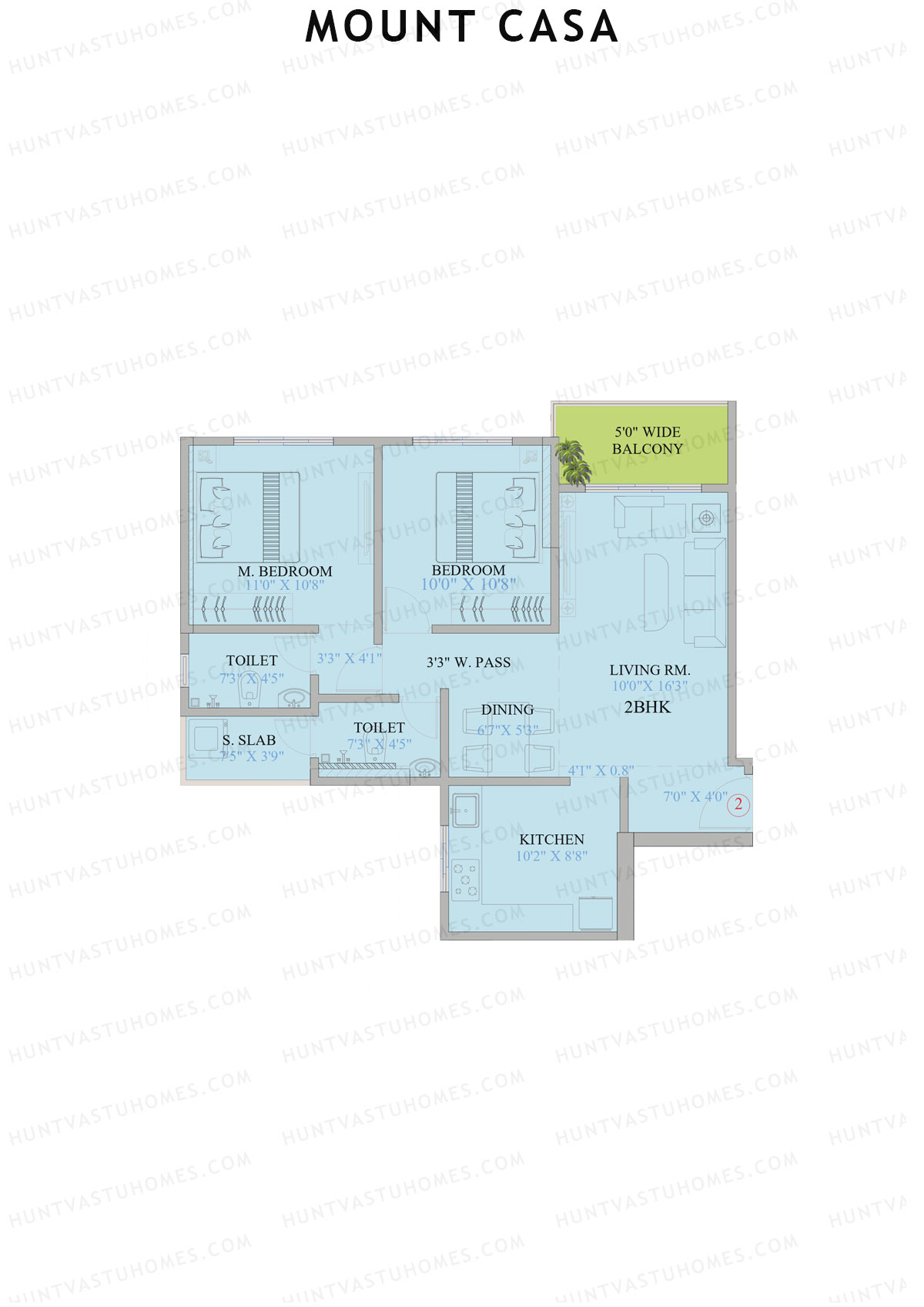 Mount Casa, Tower 1, Unit 2, 2BHK, Carpet Area 774   sq ft 