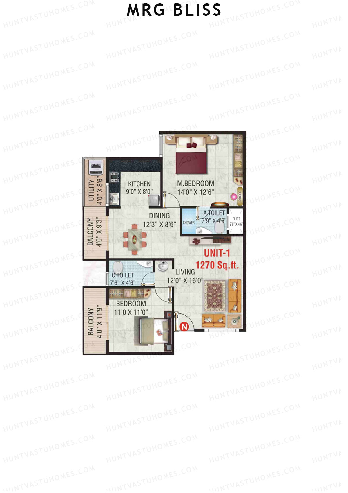 MRG Bliss Block A Wing B Unit 1 Floor Plan