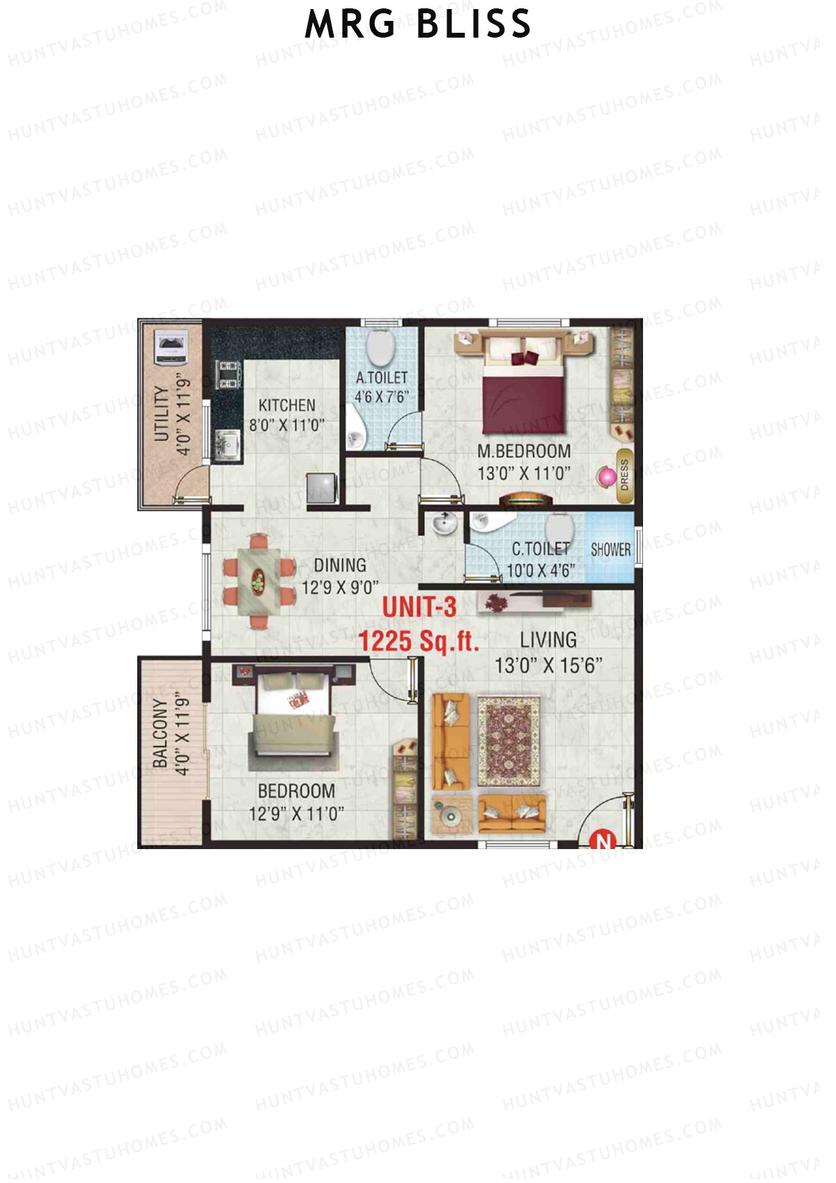 MRG Bliss Block A Wing B Unit 3 Floor Plan