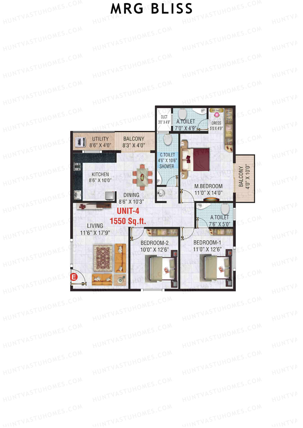 MRG Bliss Block A Wing B Unit 4 Floor Plan