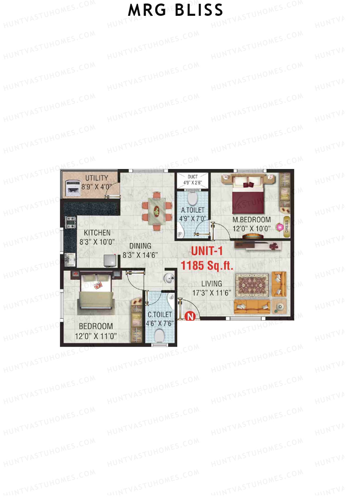 MRG Bliss Block A Wing C Unit 1 Floor Plan