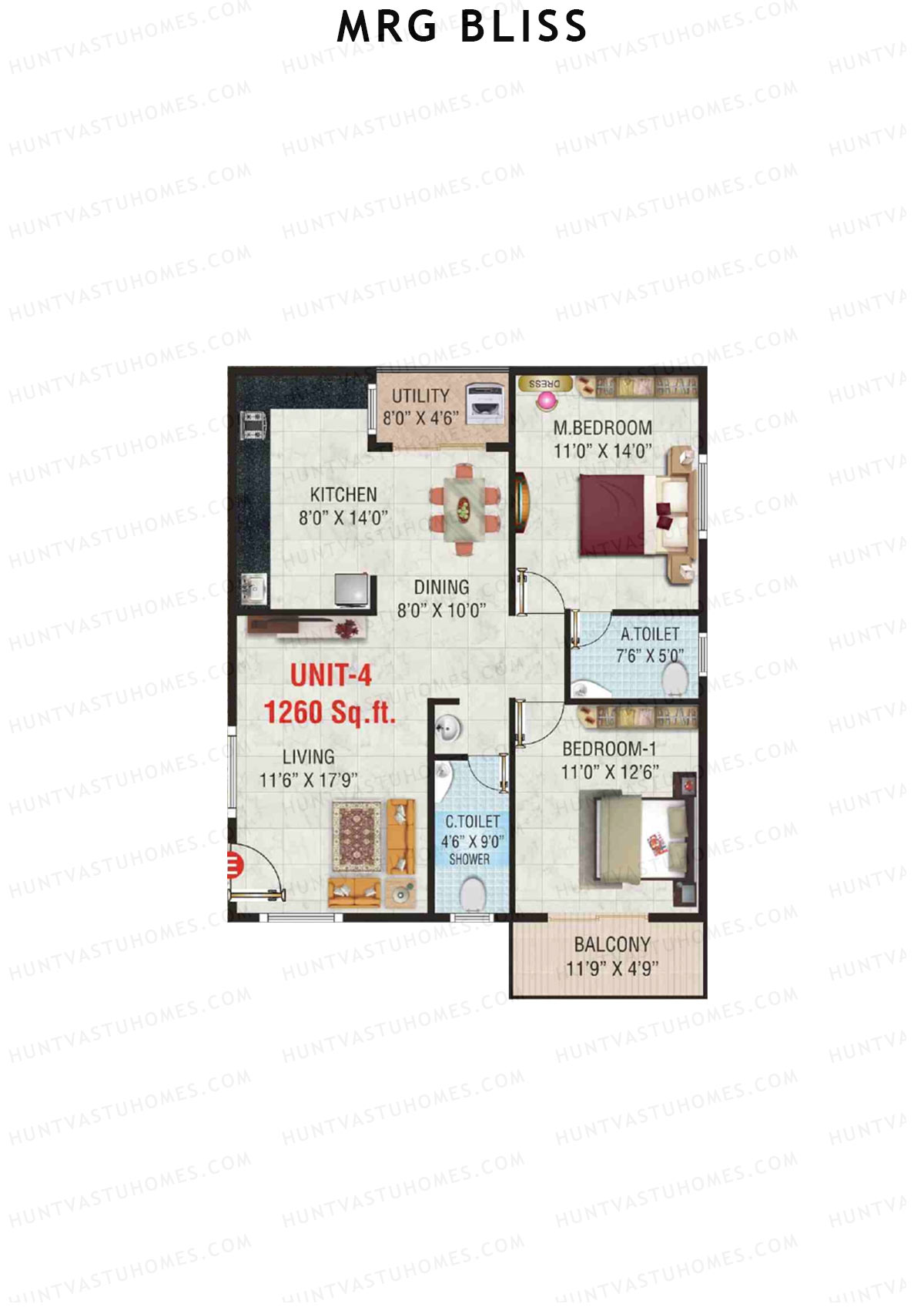 MRG Bliss Block A Wing C Unit 4 Floor Plan