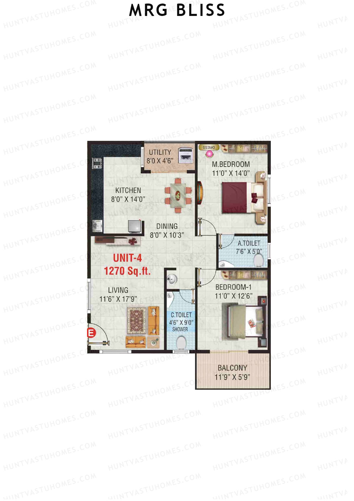 MRG Bliss Block A Wing D Unit 4 Floor Plan