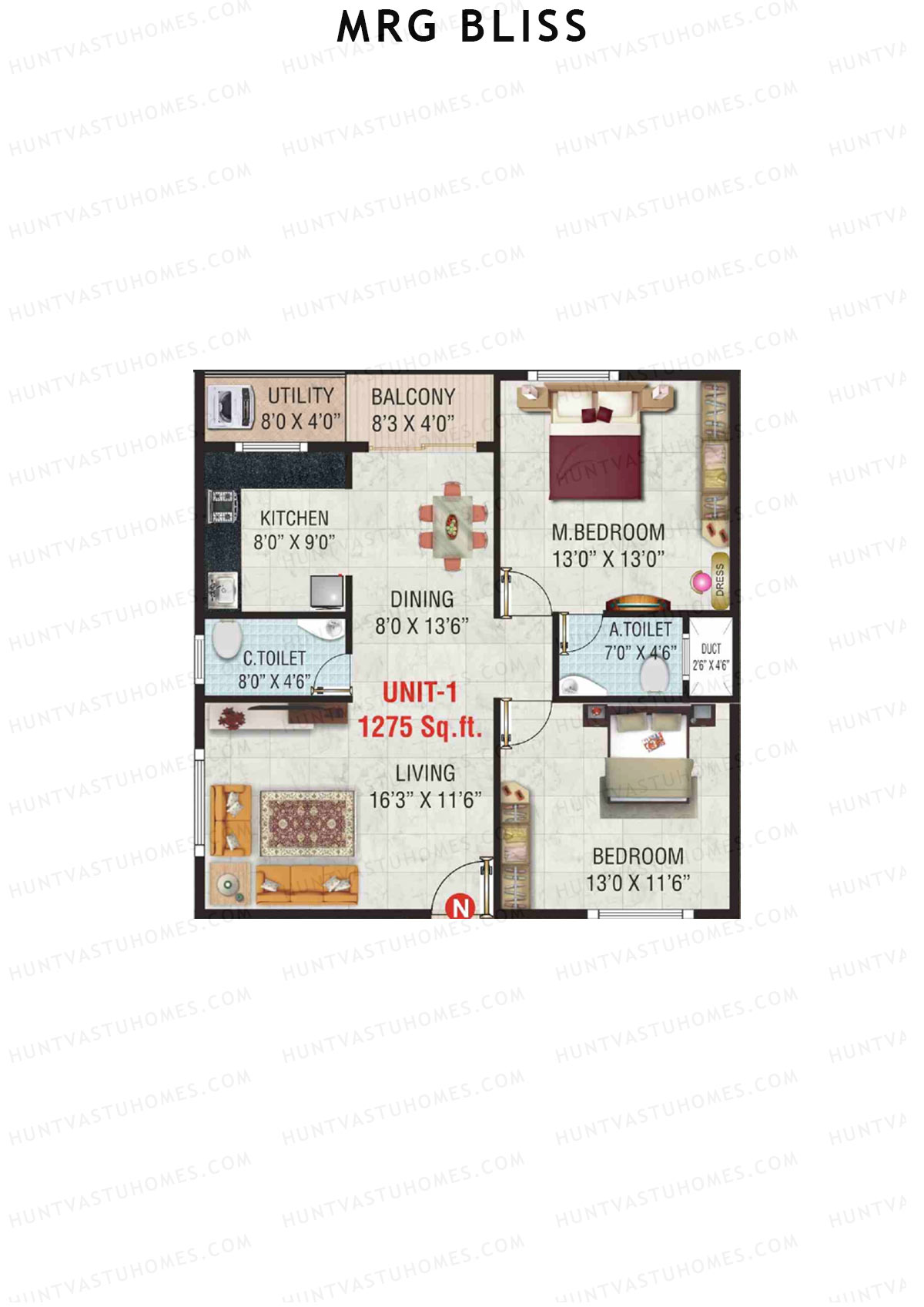 MRG Bliss Block B Wing E Unit 1 Floor Plan