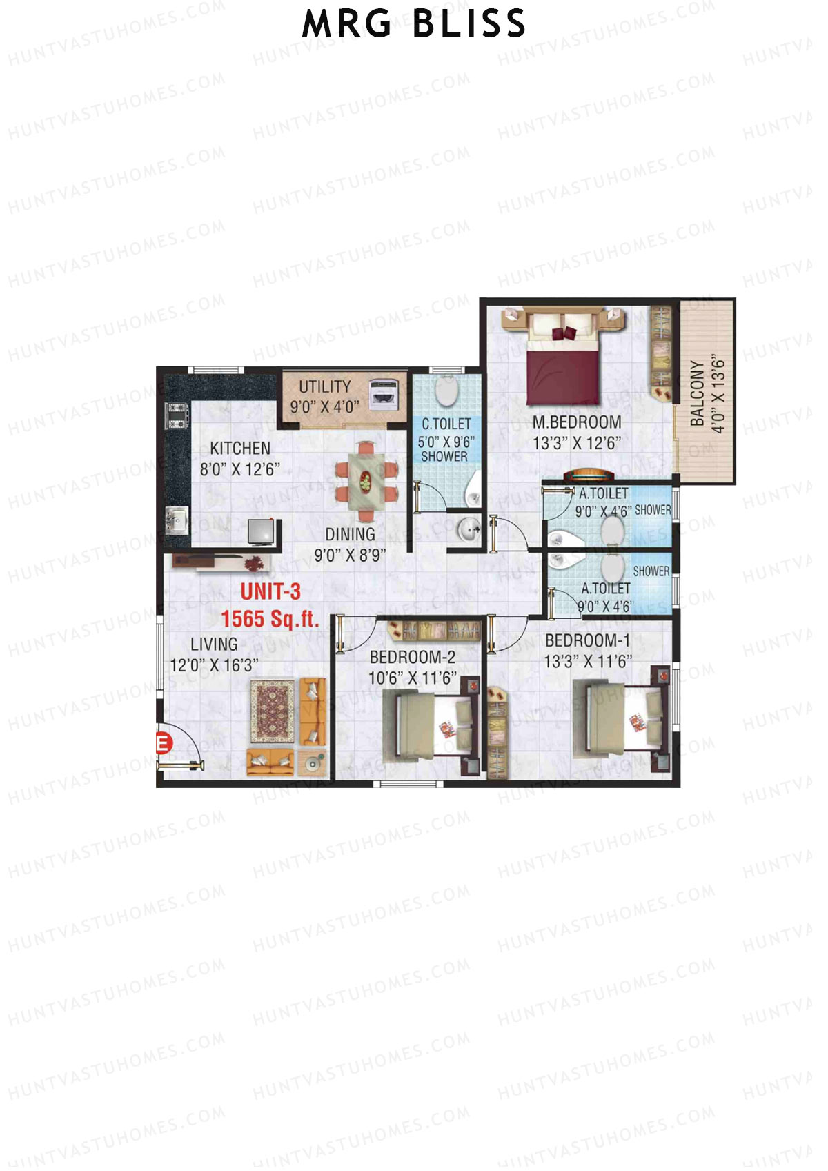 MRG Bliss Block B Wing E Unit 3 Floor Plan