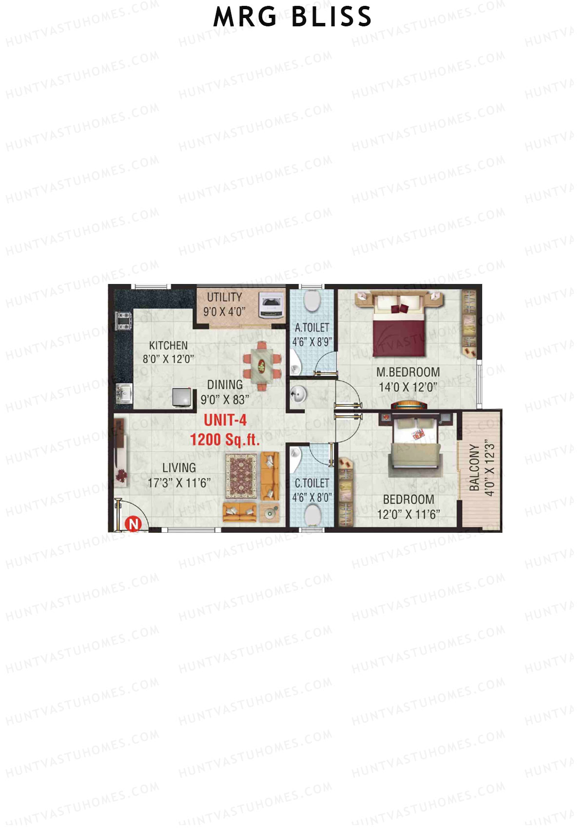 MRG Bliss Block B Wing E Unit 4 Floor Plan