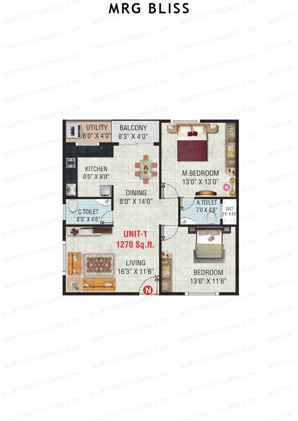 MRG Bliss Block B Wing H Unit 1 Floor Plan