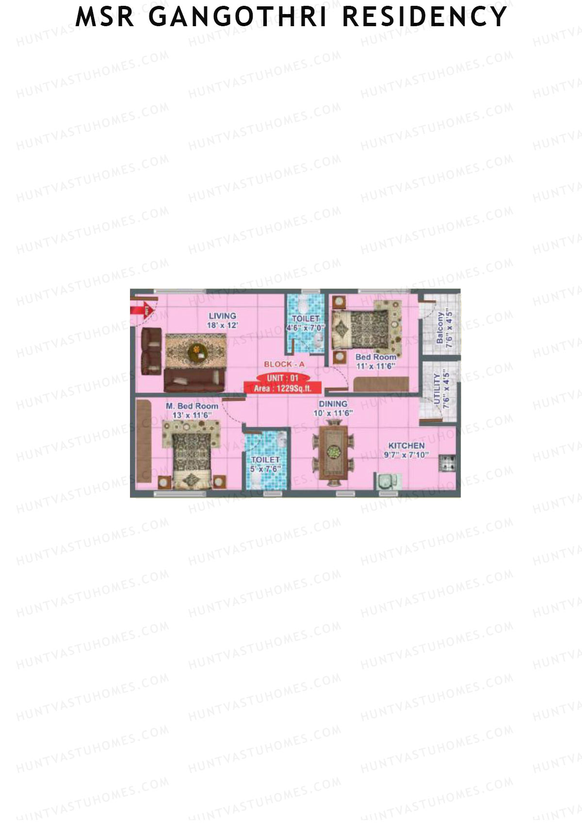 MSR Gangothri Residency Block A Unit 2 Floor Plan