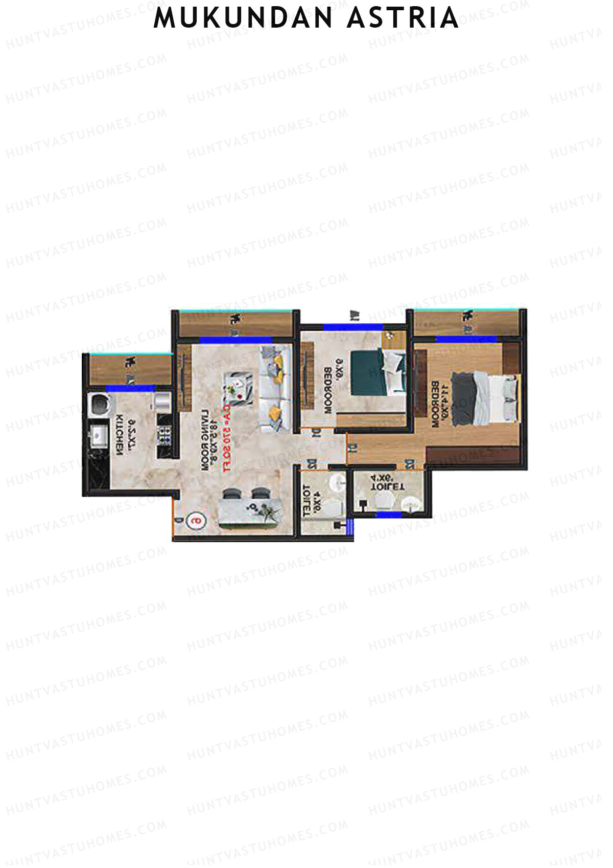 Mukundan Astria, Wing A, Unit 9, 2BHK, Carpet Area 570   sq ft 