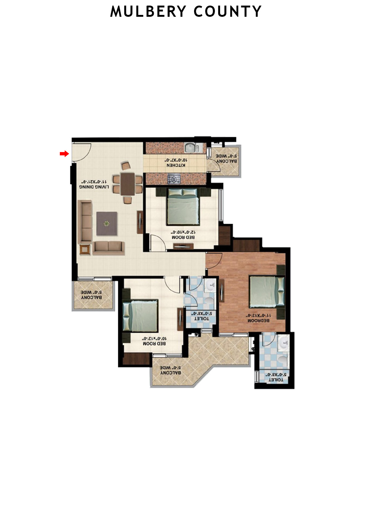 Mulbery County Tower F Unit 1 Floor Plan