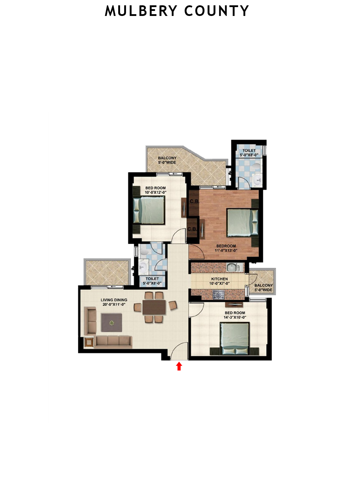 Mulbery County Tower F Unit 8 Floor Plan