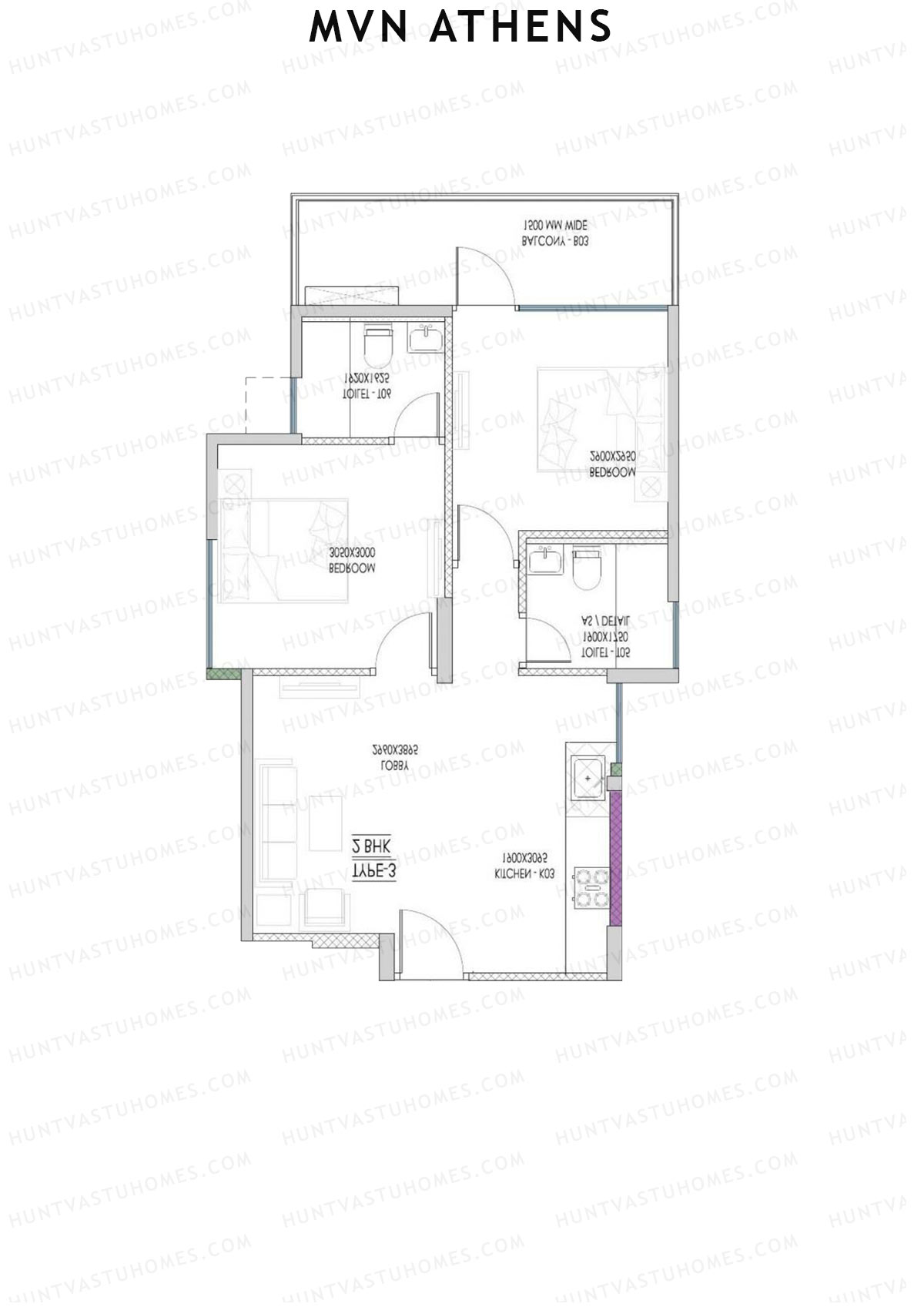 MVN Athens Tower A2 Unit 2 (Type 3) Floor Plan