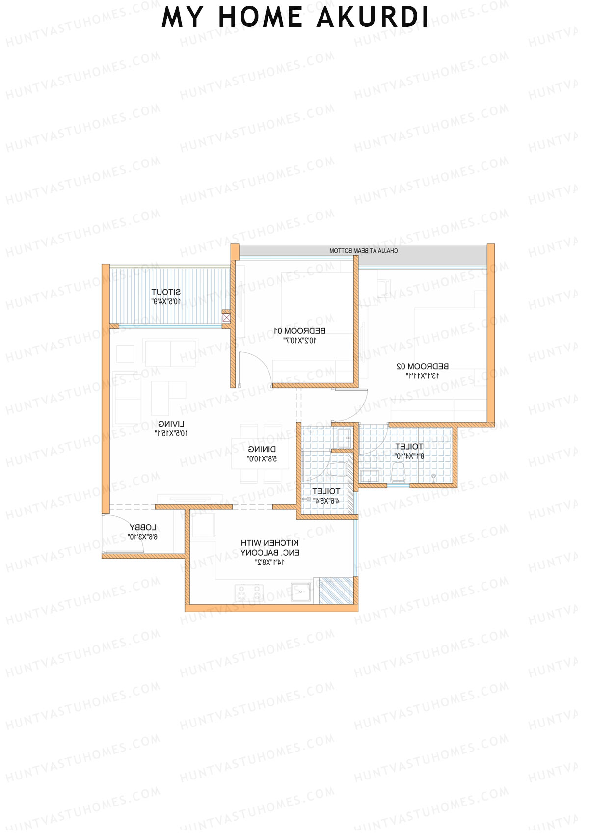 My Home Akurdi Wing B Unit 3 (Type 1) Floor Plan
