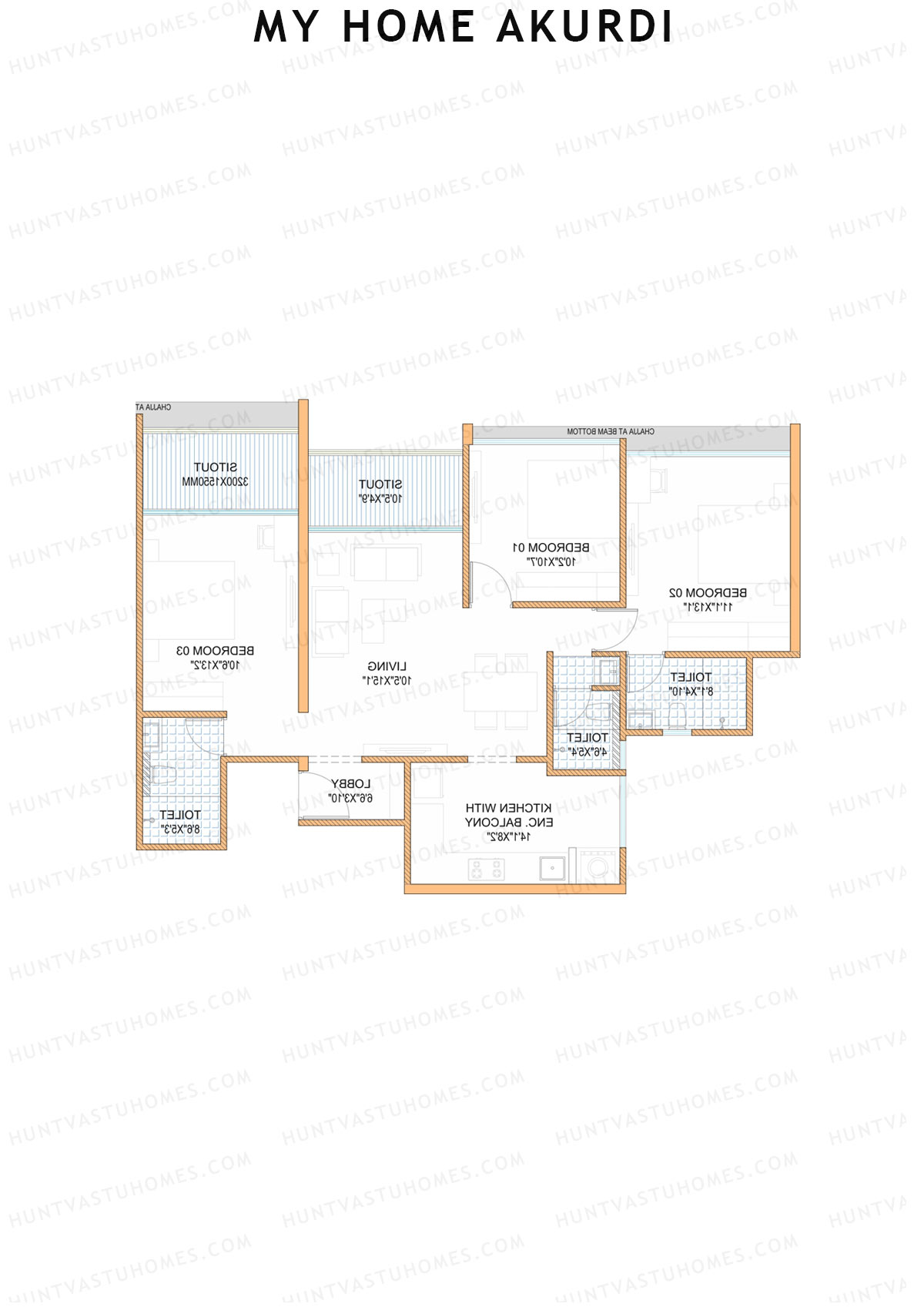 My Home Akurdi Wing B Unit 3 (Type 2) Floor Plan