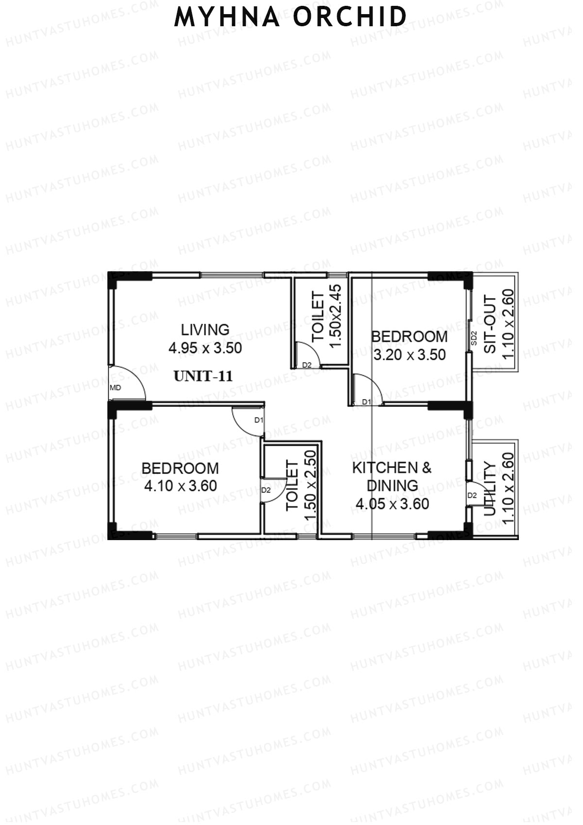 Myhna Orchid, Block 1, Unit 11, 2BHK, Carpet Area 816   sq ft 