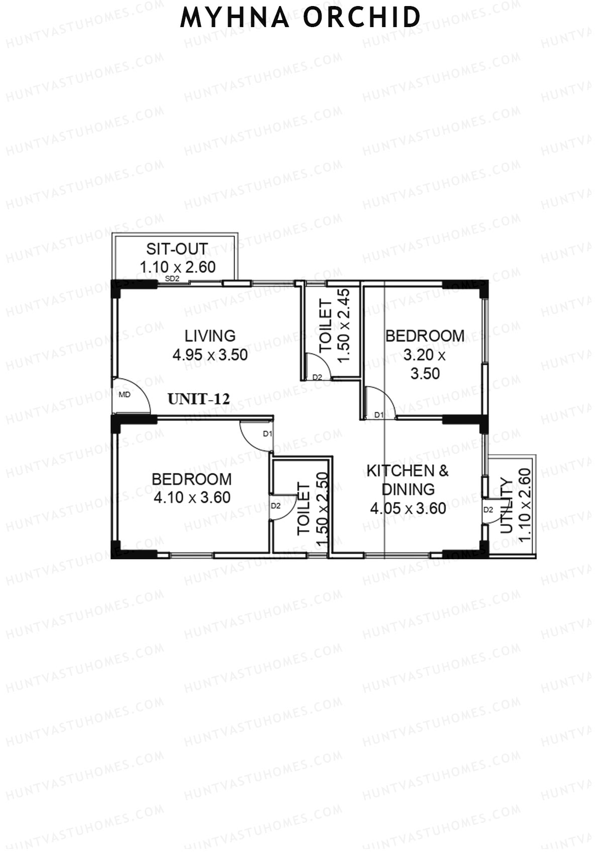 Myhna Orchid, Block 1, Unit 12, 2BHK, Carpet Area 743   sq ft 