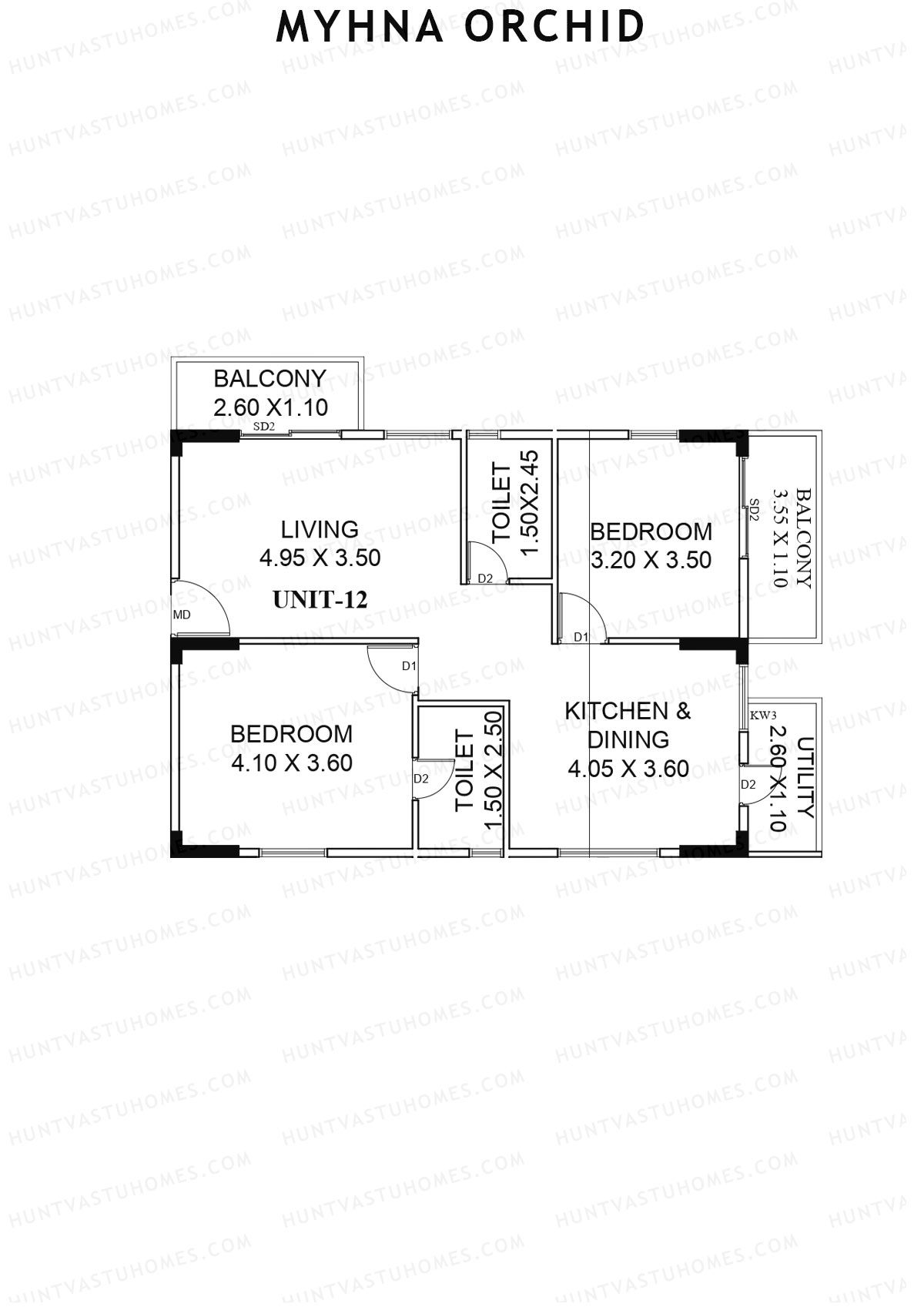 Myhna Orchid, Block 1, Unit 12, 2BHK, Carpet Area 903   sq ft 