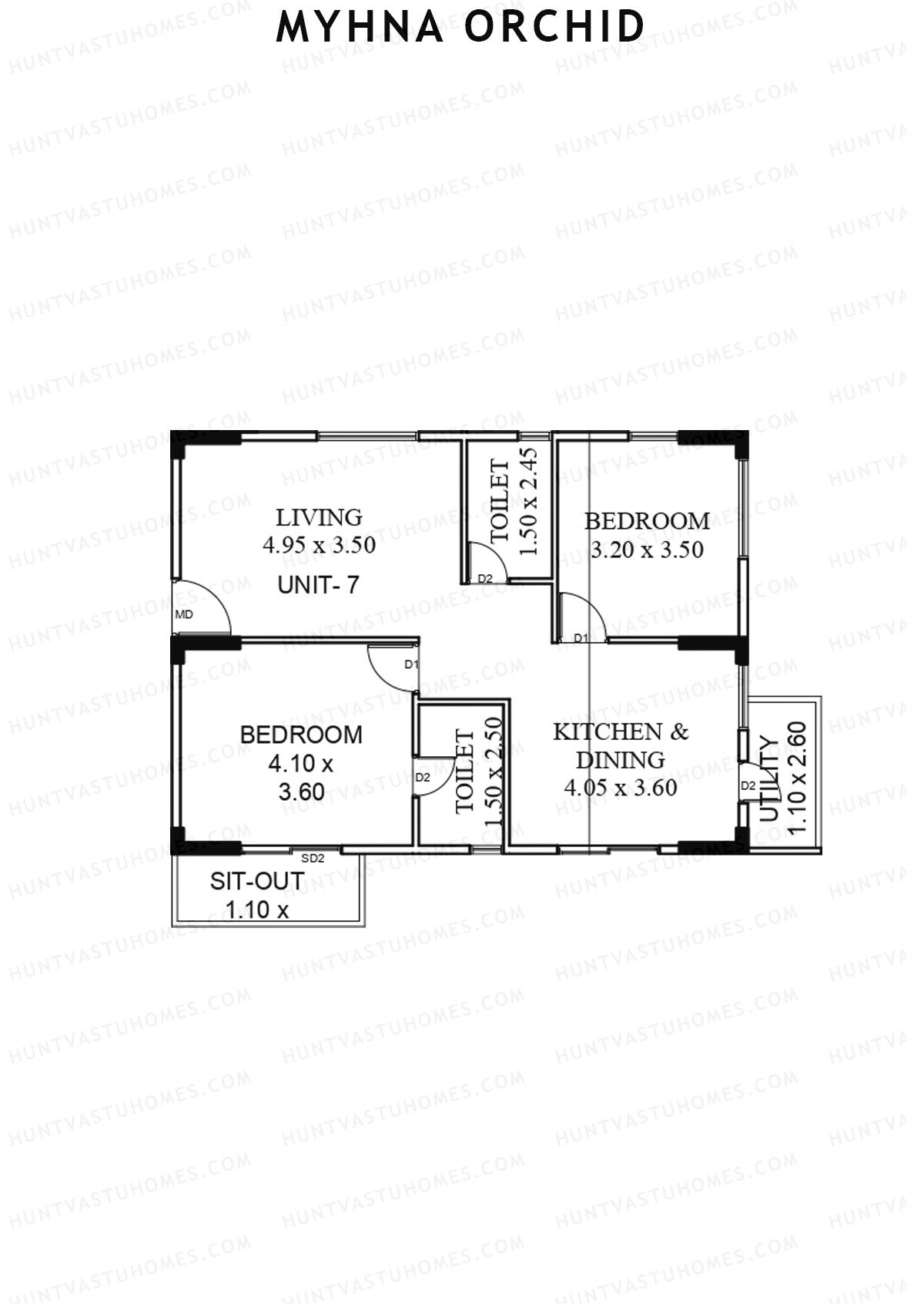 Myhna Orchid, Block 1, Unit 7, 2BHK, Carpet Area 743   sq ft 