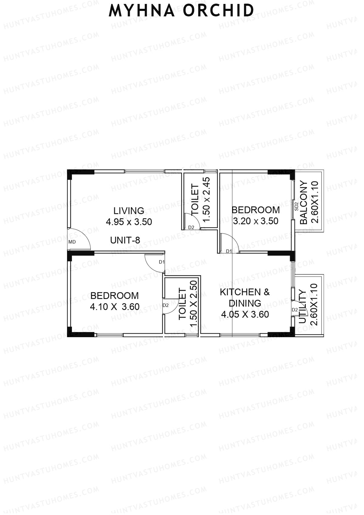 Myhna Orchid, Block 1, Unit 8, 2BHK, Carpet Area 823   sq ft 