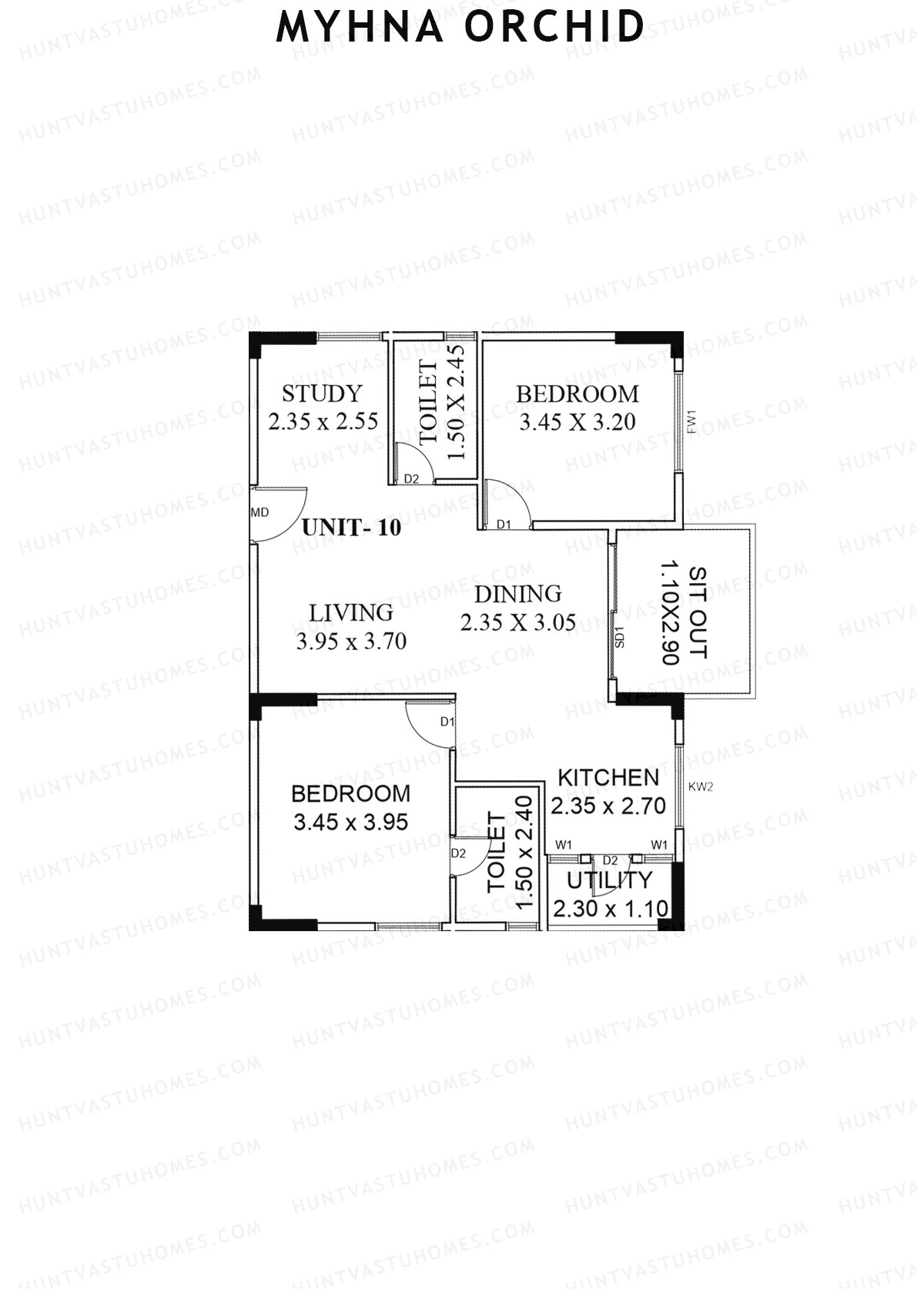 Myhna Orchid, Block 2, Unit 10, 2BHK, Carpet Area 806   sq ft 