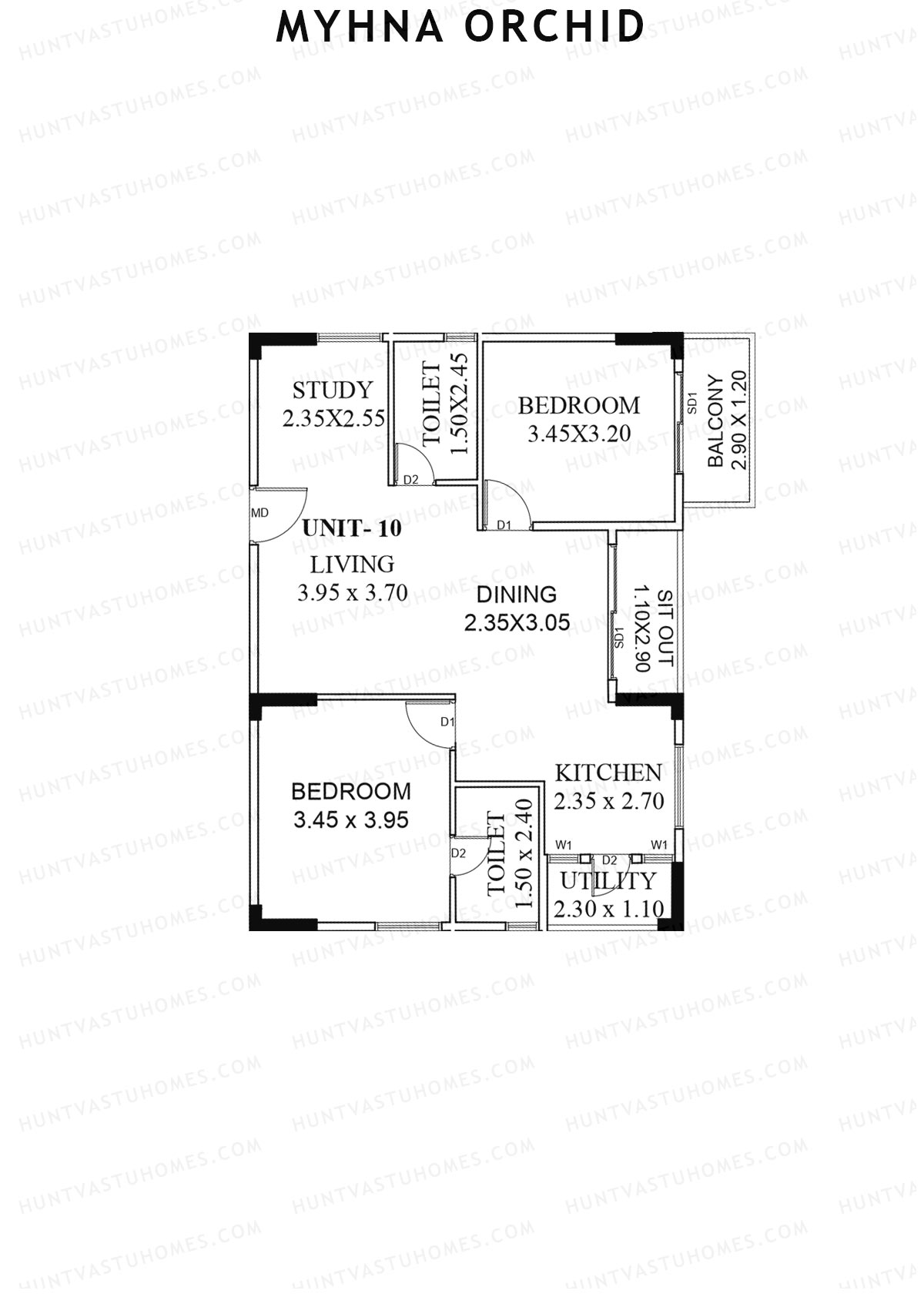 Myhna Orchid, Block 2, Unit 10, 2BHK, Carpet Area 806   sq ft 