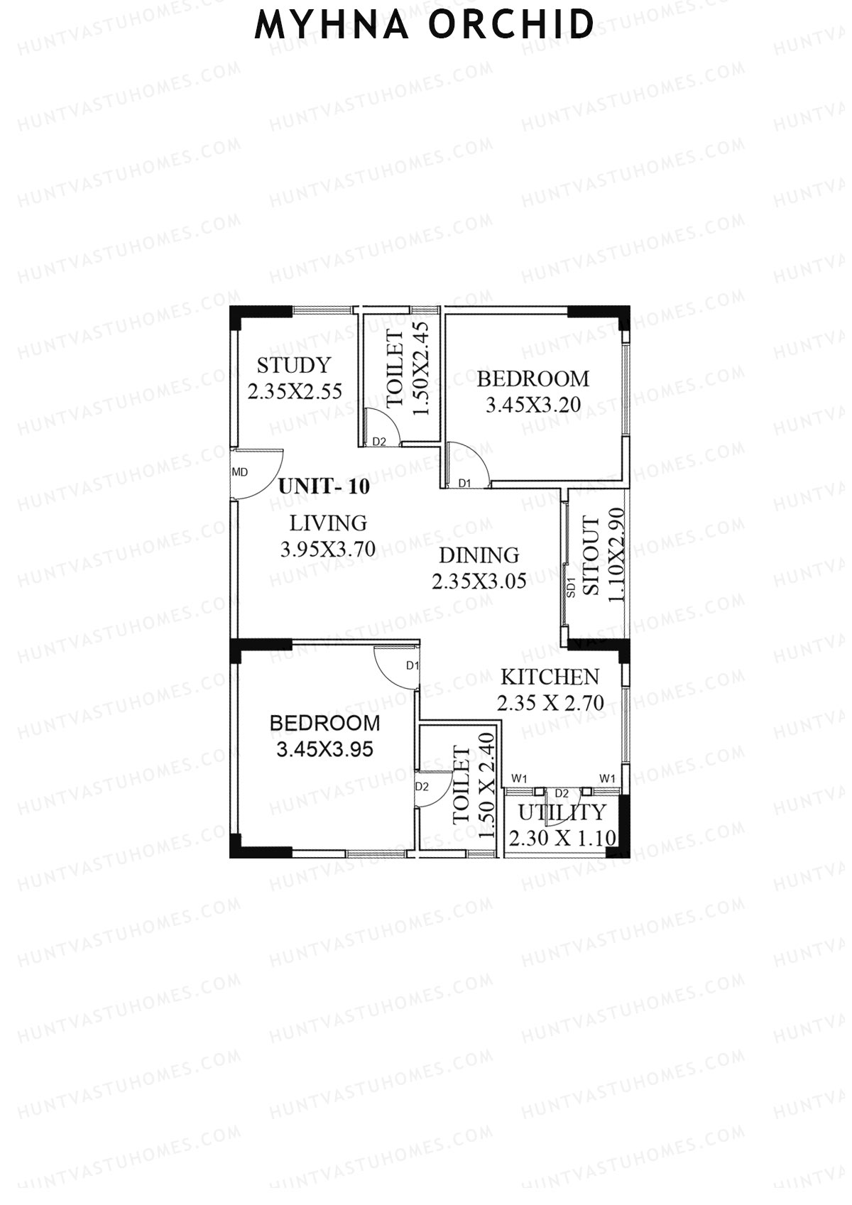 Myhna Orchid, Block 2, Unit 10, 2BHK, Carpet Area 806   sq ft 