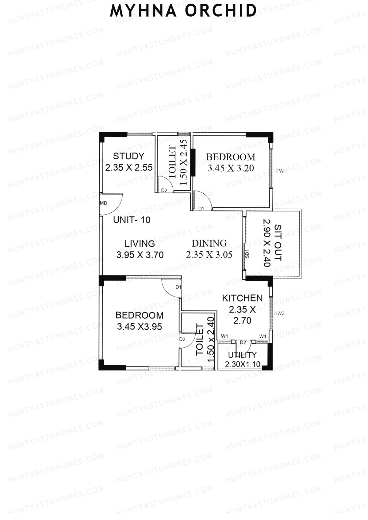 Myhna Orchid, Block 2, Unit 10, 2BHK, Carpet Area 804   sq ft 