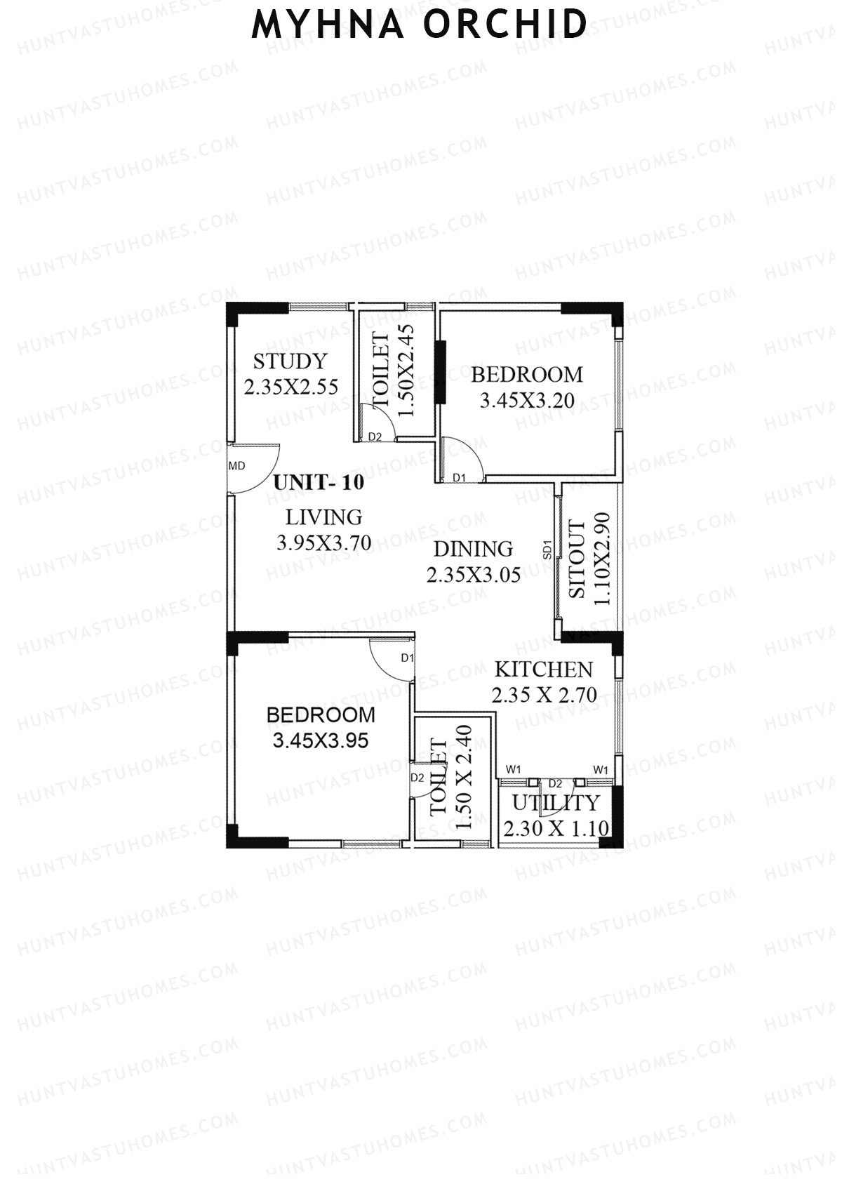 Myhna Orchid, Block 2, Unit 10, 2BHK, Carpet Area 806   sq ft 