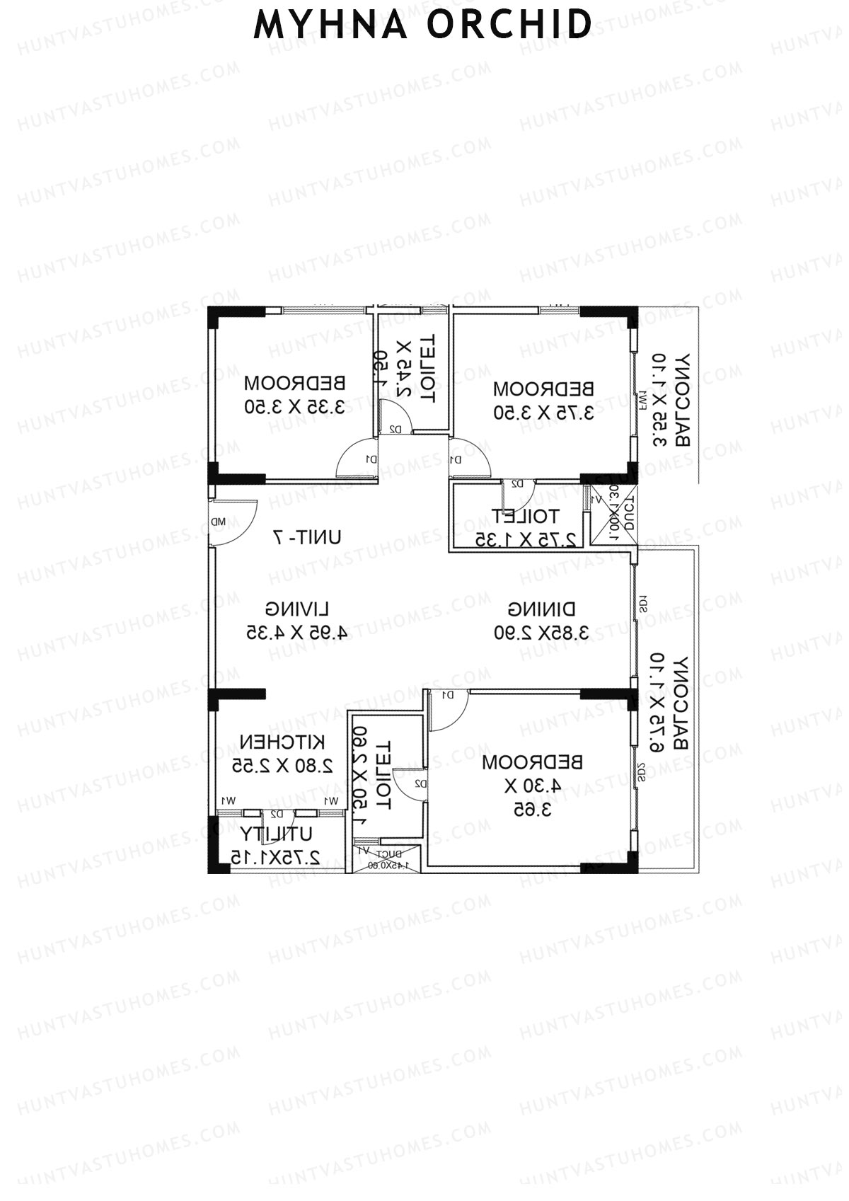 Myhna Orchid, Block 2, Unit 9, 3BHK, Carpet Area 1250   sq ft 