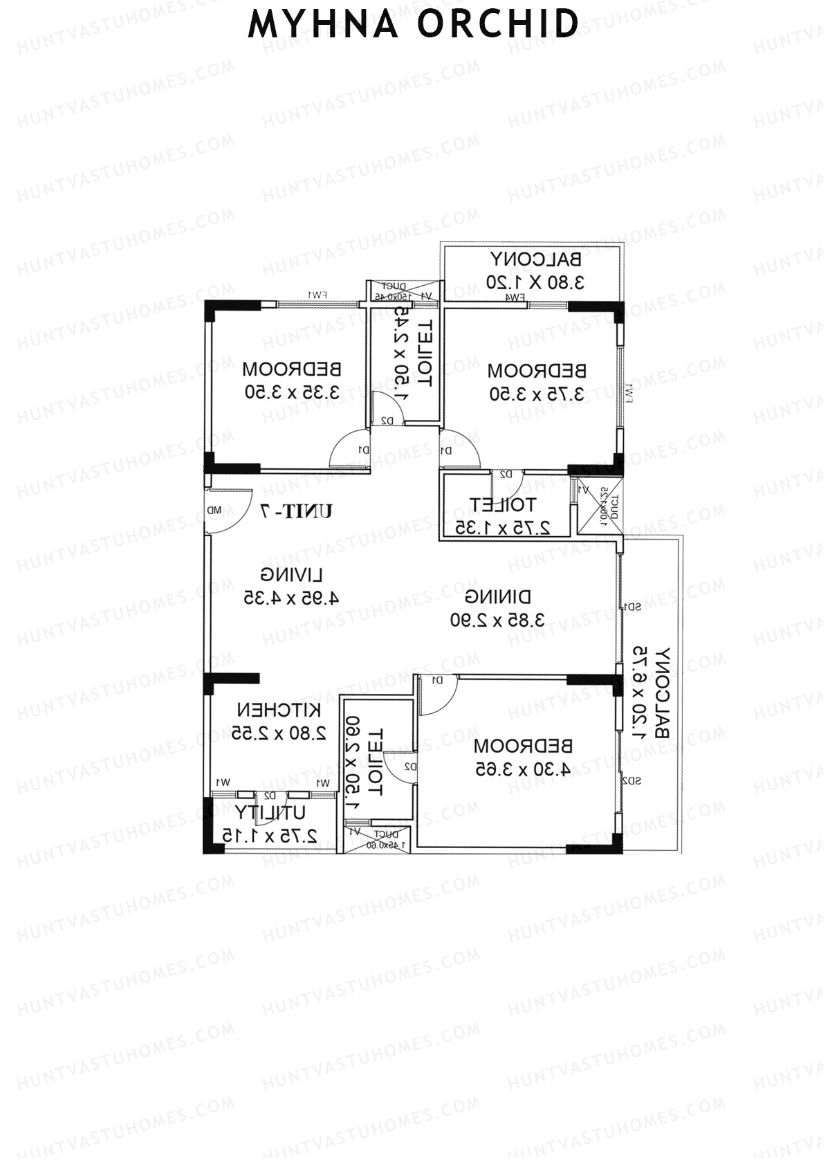 Myhna Orchid, Block 2, Unit 9, 3BHK, Carpet Area 1242   sq ft 