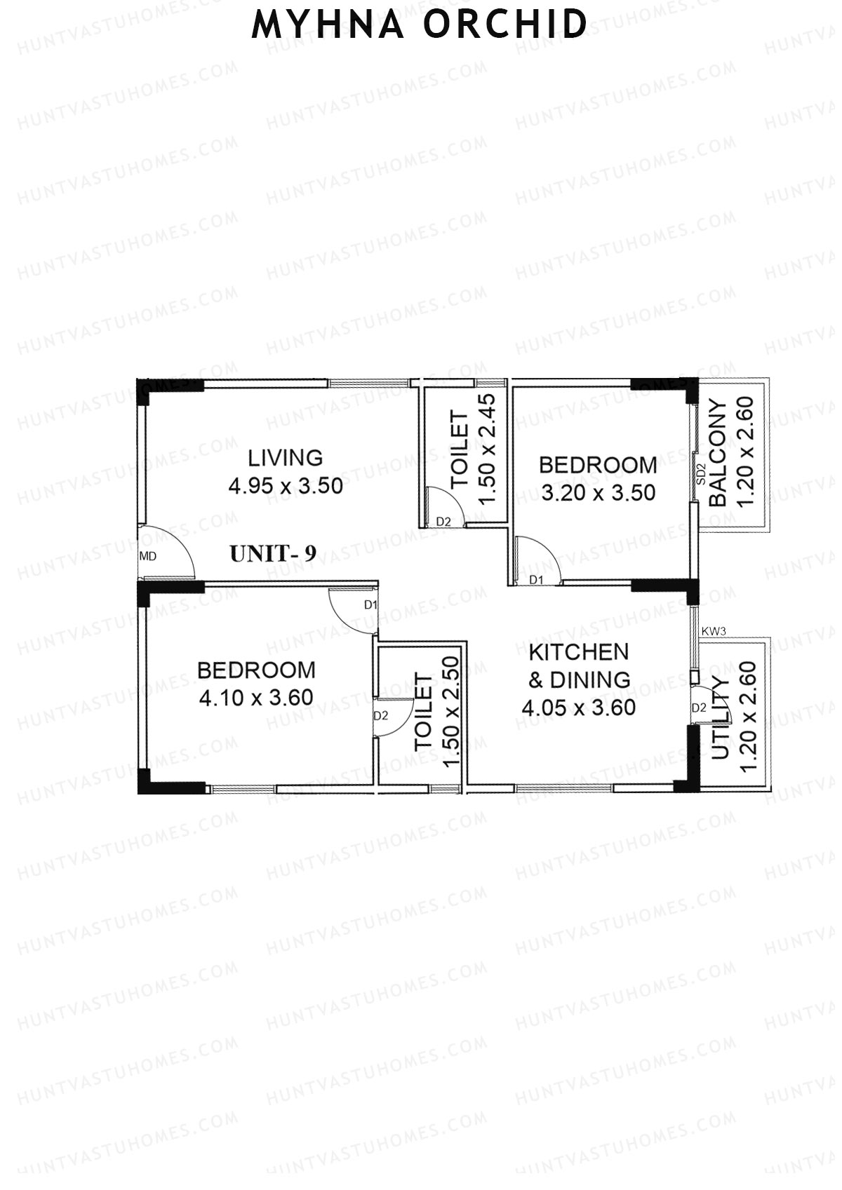 Myhna Orchid, Block 2, Unit 9, 2BHK, Carpet Area 899   sq ft 