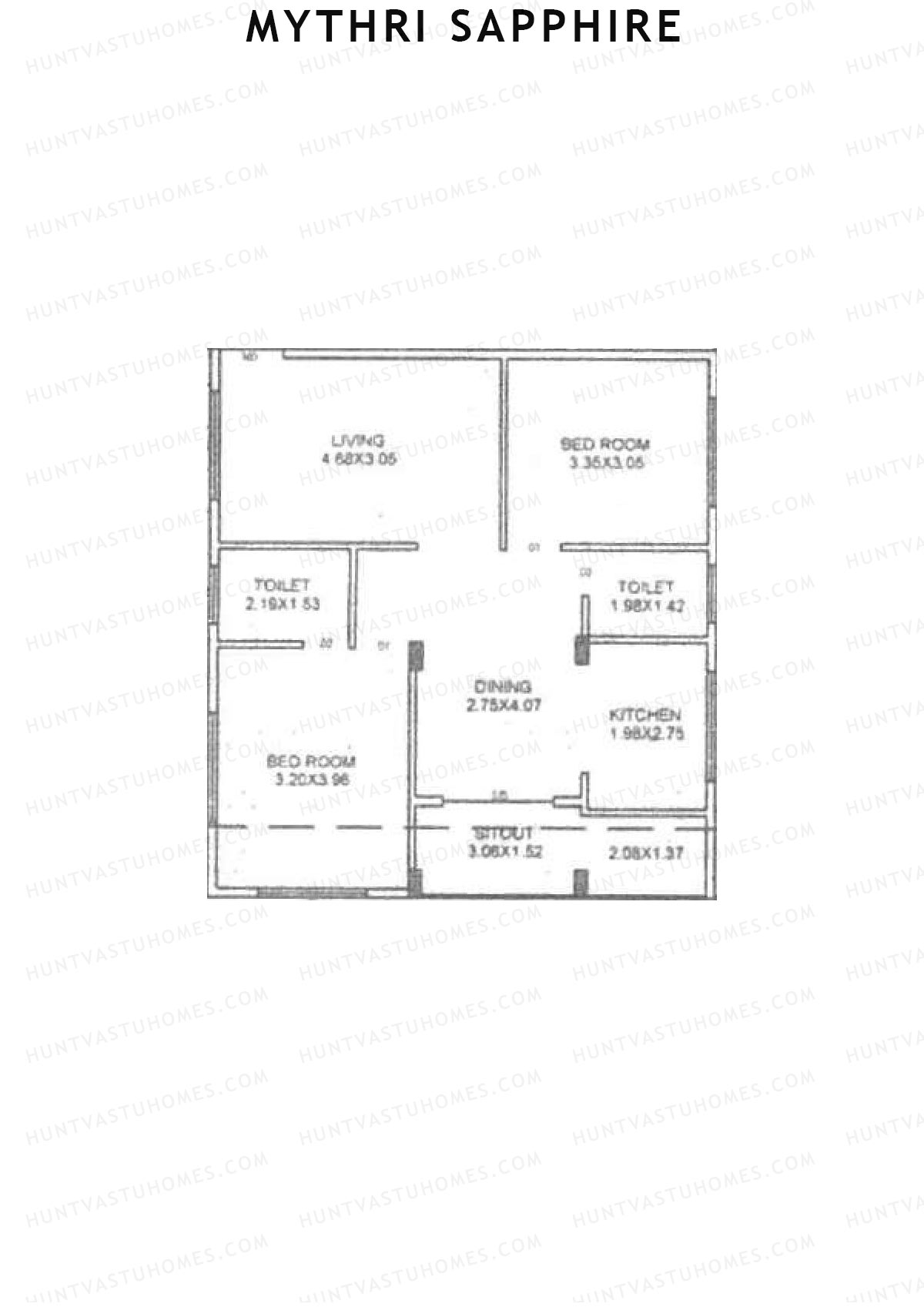 Mythri Sapphire, Block A, Unit 6, 2BHK, Super Area 1092   sq ft 
