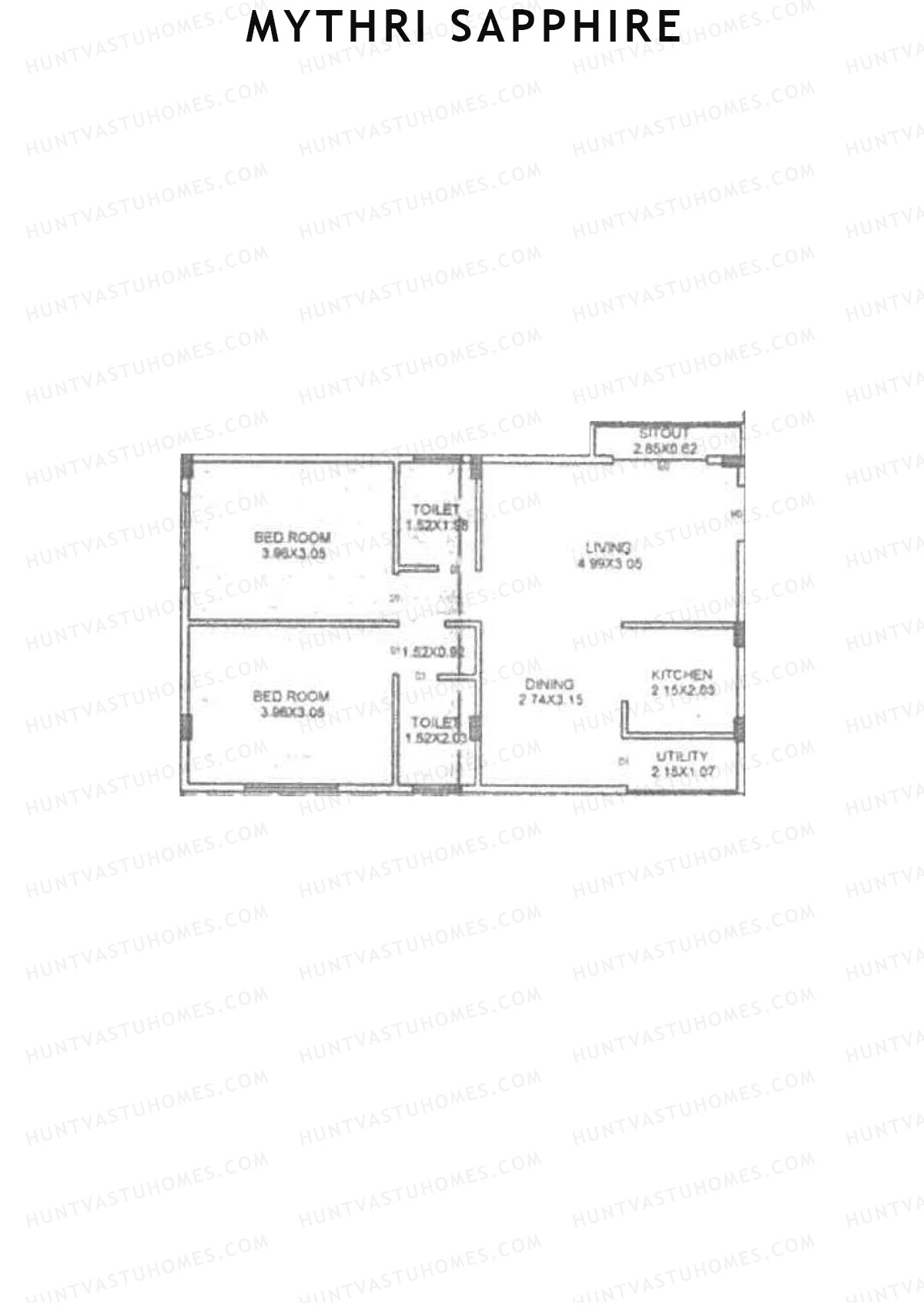 Mythri Sapphire, Block C, Unit 13, 2BHK, Super Area 1021   sq ft 