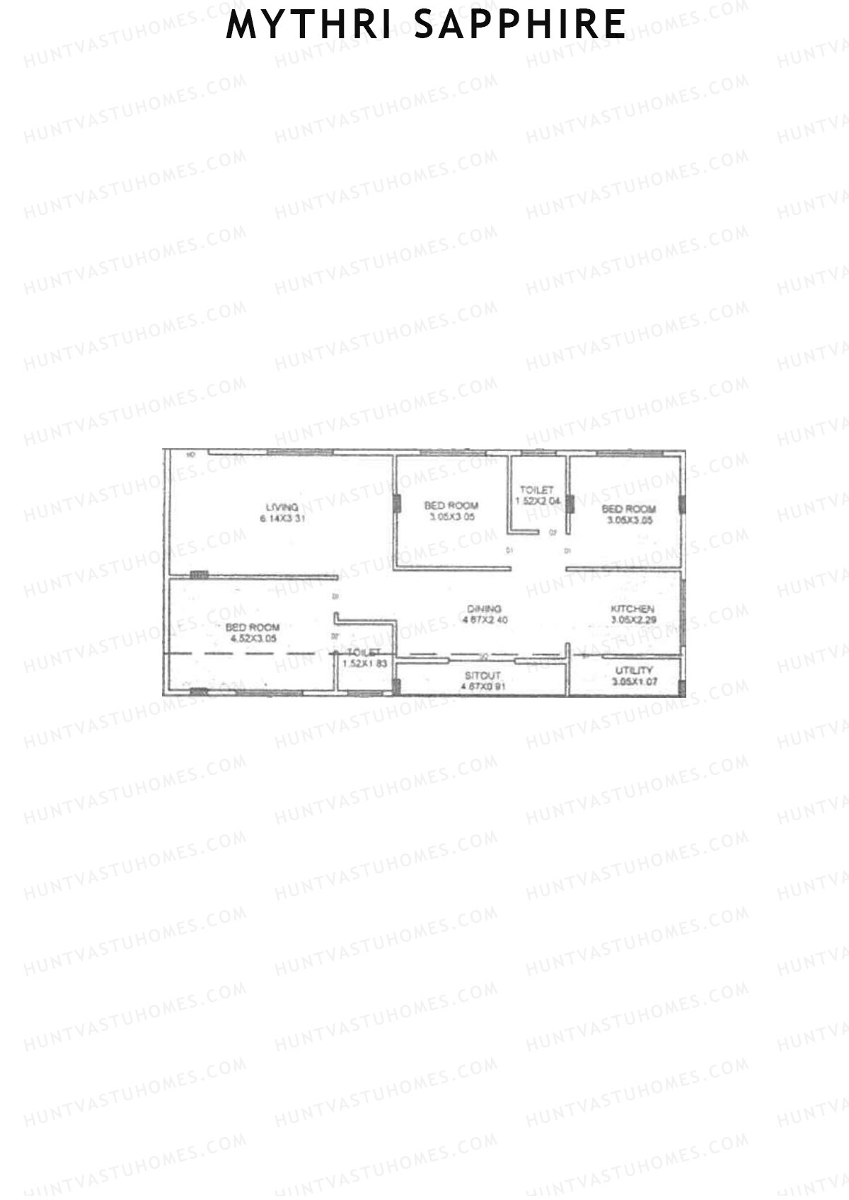 Mythri Sapphire, Block C, Unit 7, 3BHK, Super Area 1418   sq ft 
