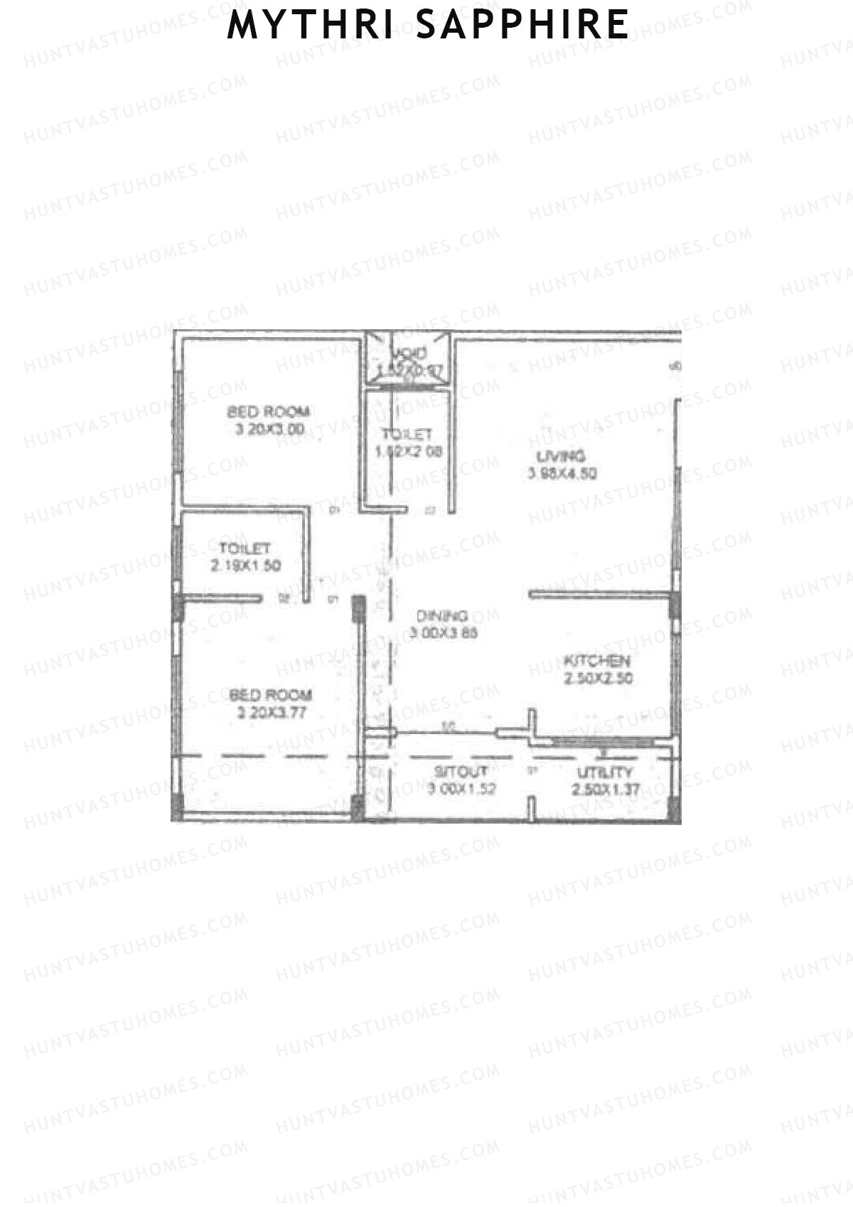 Mythri Sapphire, Block C, Unit 8, 2BHK, Super Area 1132   sq ft 