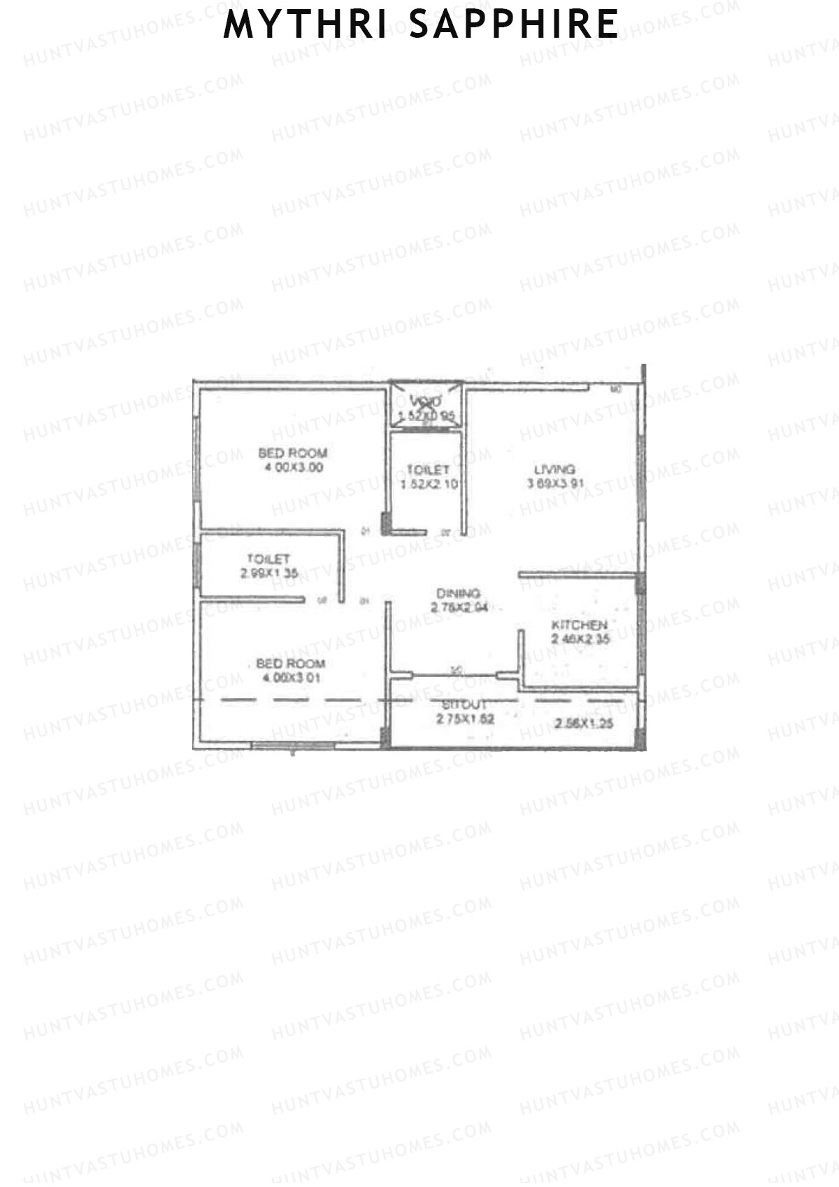 Mythri Sapphire, Block D, Unit 11, 2BHK, Super Area 1071   sq ft 